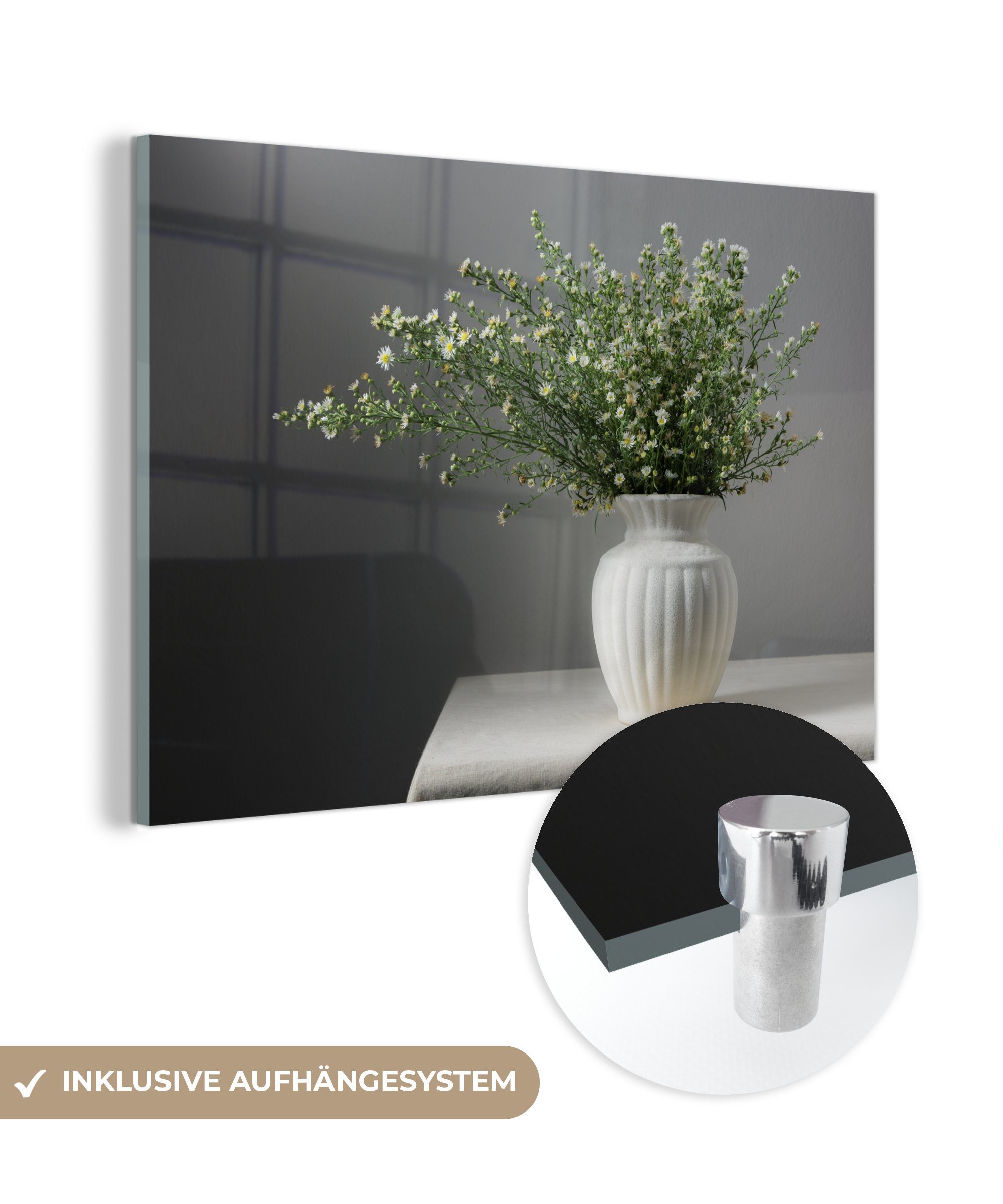 MuchoWow Acrylglasbild Stilleben - Vase - Blumen, (1 St), Glasbilder - Bilder auf Glas Wandbild - Foto auf Glas - Wanddekoration