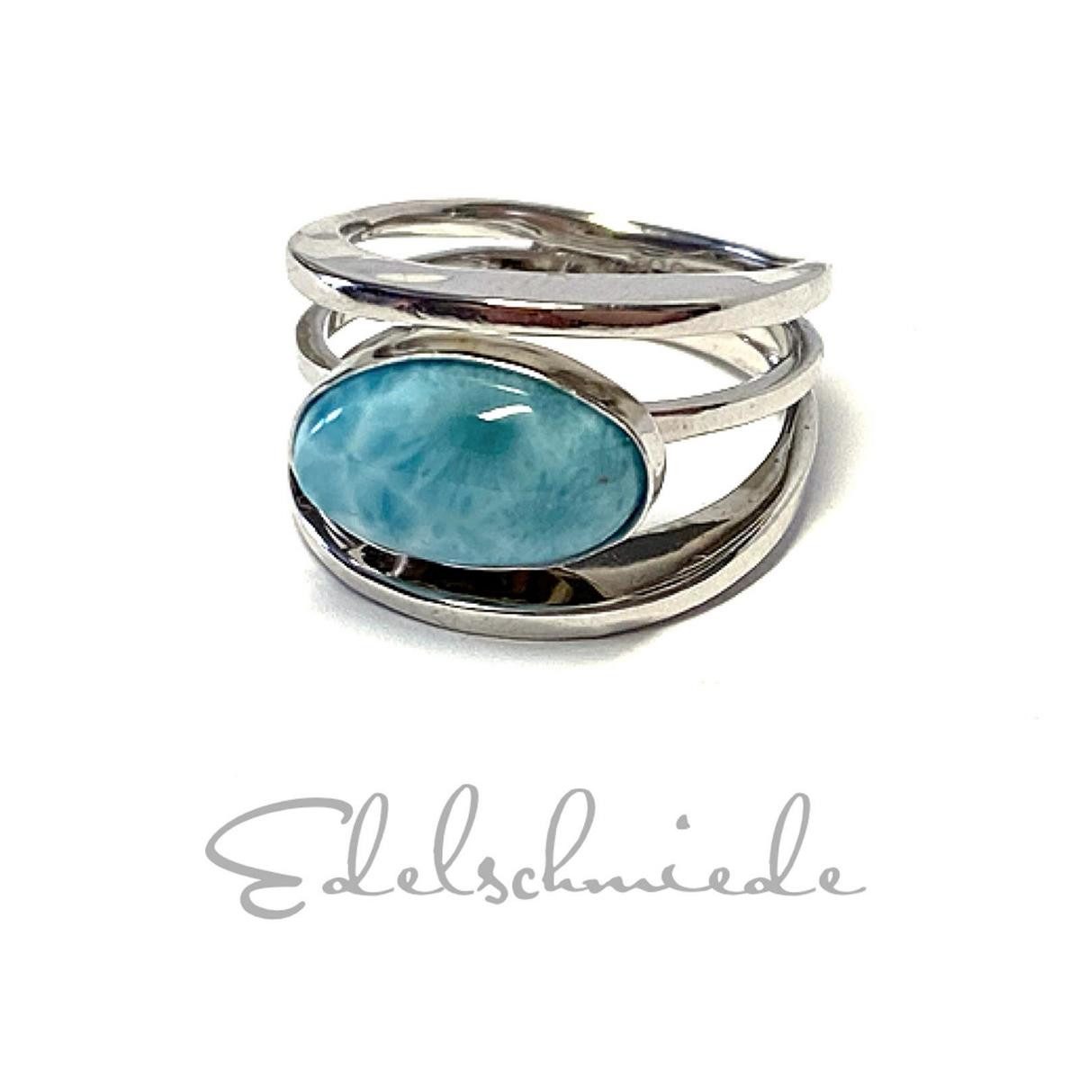 Edelschmiede925 Silberring moderner Silberring 925/- rh. mit Larimar Cabochon #50