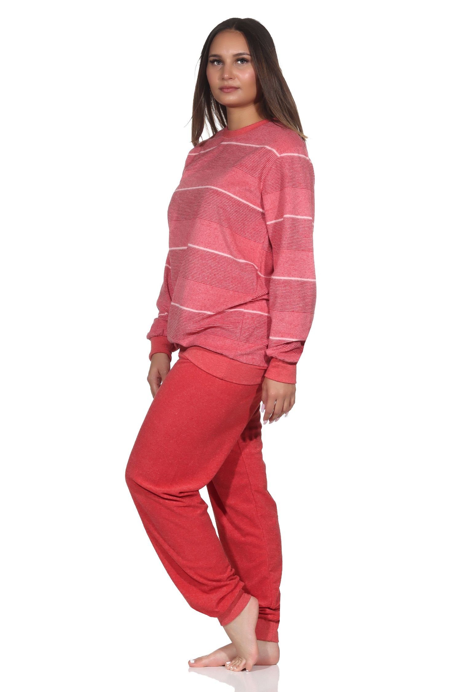Normann Pyjama mit elegantem Streifendesign Bündchen Schlafanzug Frottee Damen in