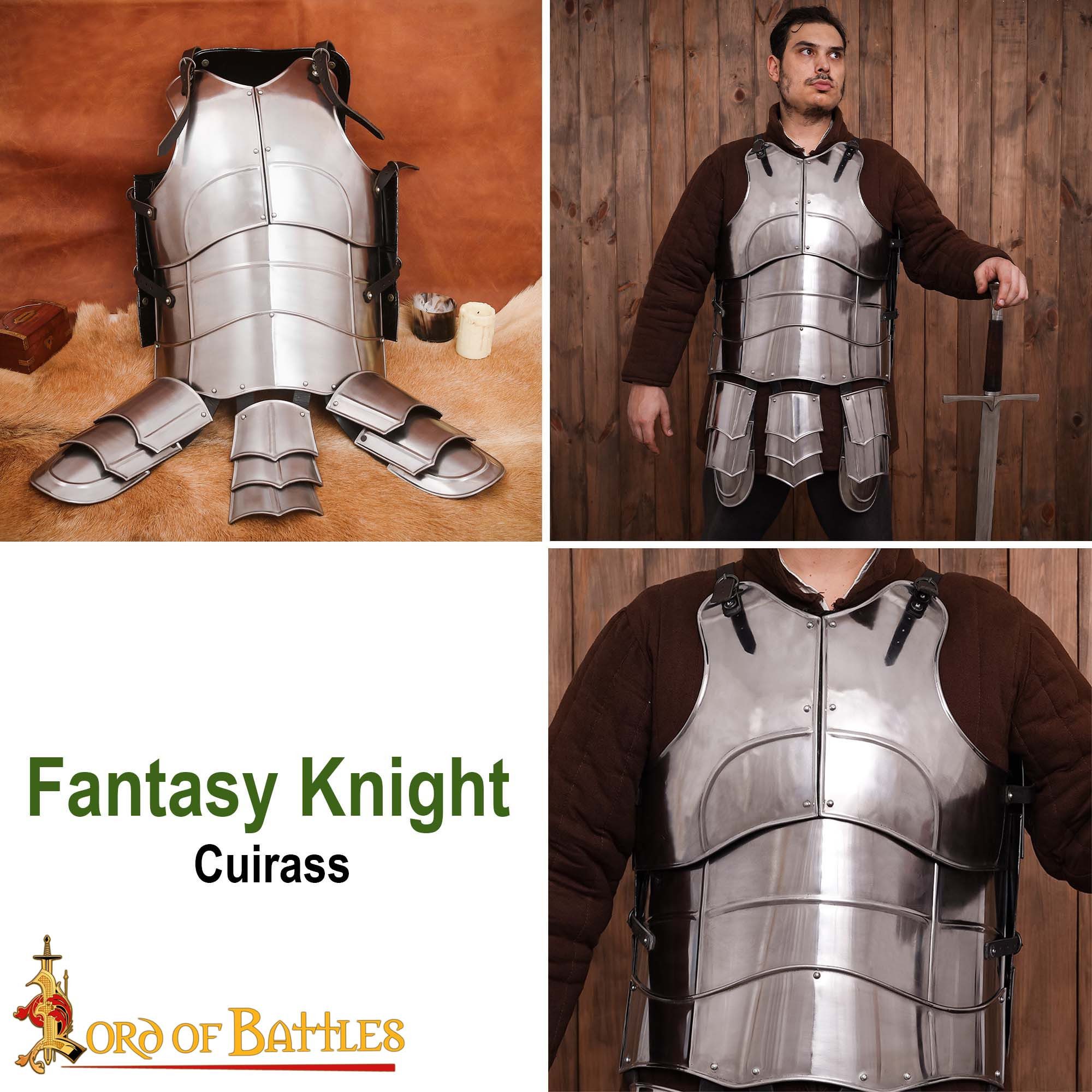 Lord Of Battles Ritter-Kostüm Fantasy Ritter Rüstung Kürass Brustpanzer poliert 20 Gauge M