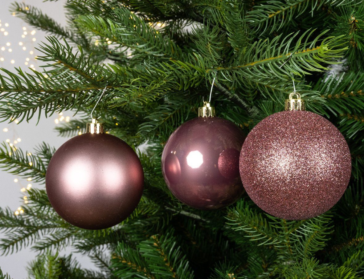 Decoris season decorations Samtpink 34er Set Weihnachtskugeln - Kunststoff Weihnachtsbaumkugel, 8cm