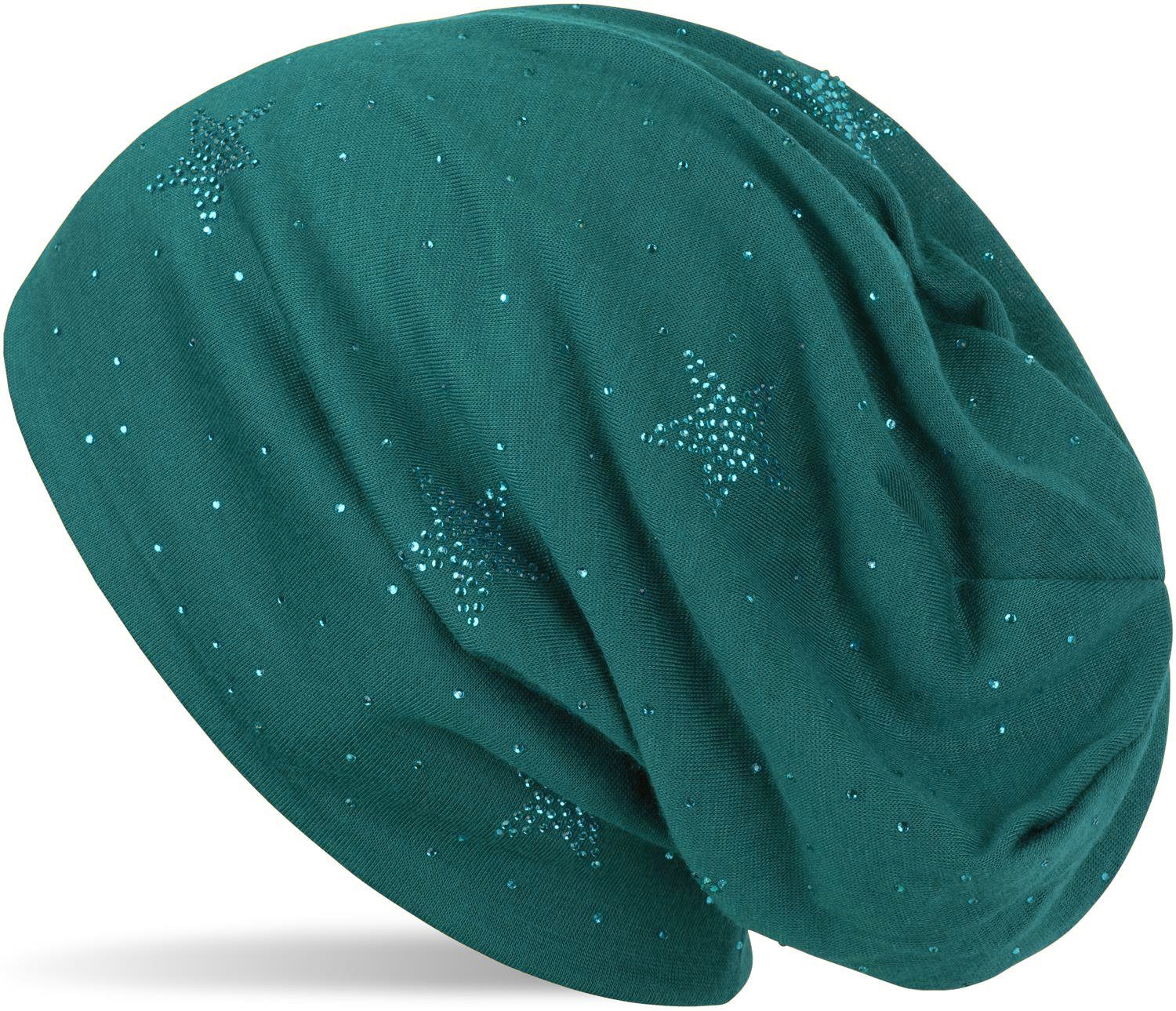 styleBREAKER Beanie (1-St) Beanie mit Strass Sterne Petrol