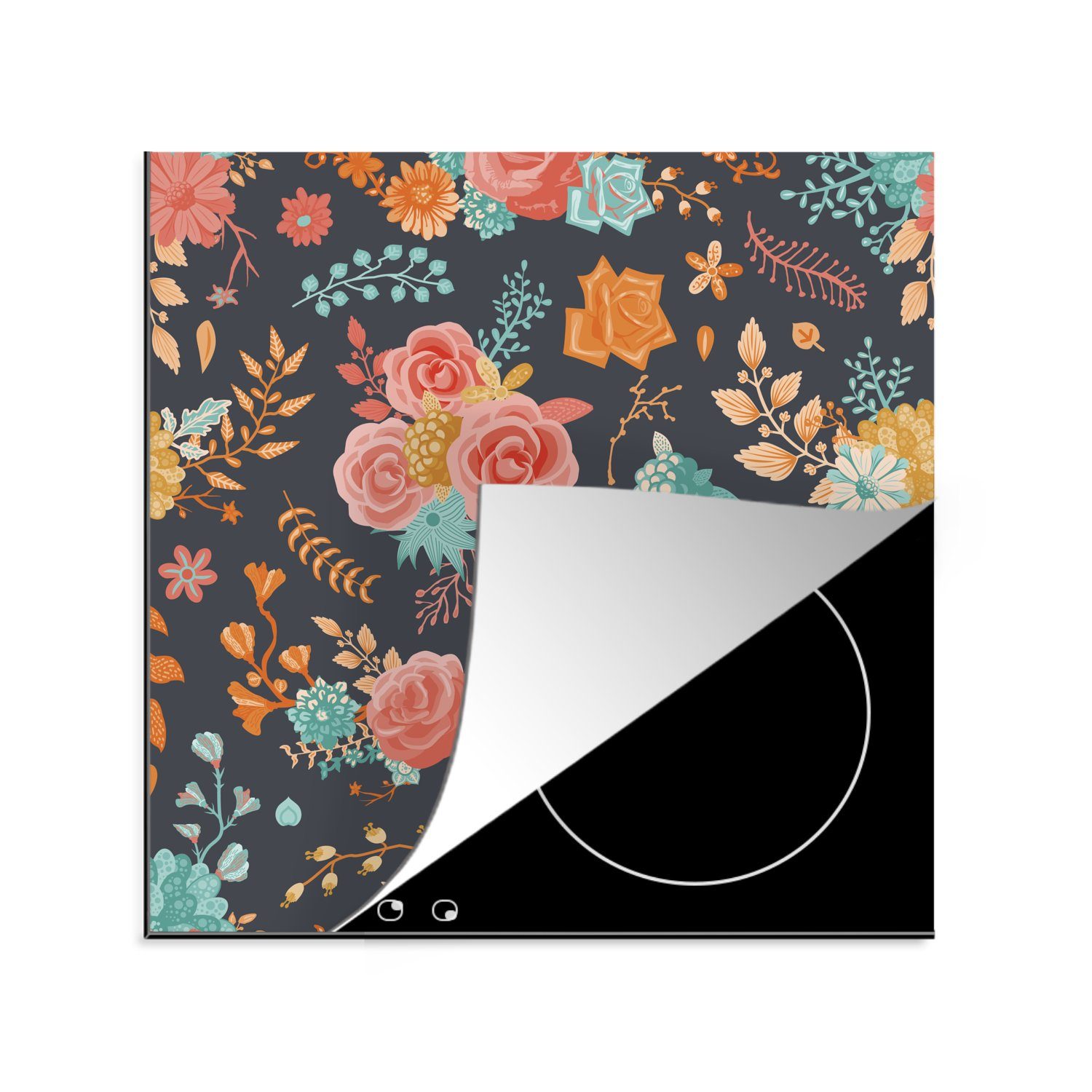 MuchoWow Herdblende-/Abdeckplatte Natur - Muster - Blumen, Vinyl, (1 tlg), 78x78 cm, Ceranfeldabdeckung, Arbeitsplatte für küche