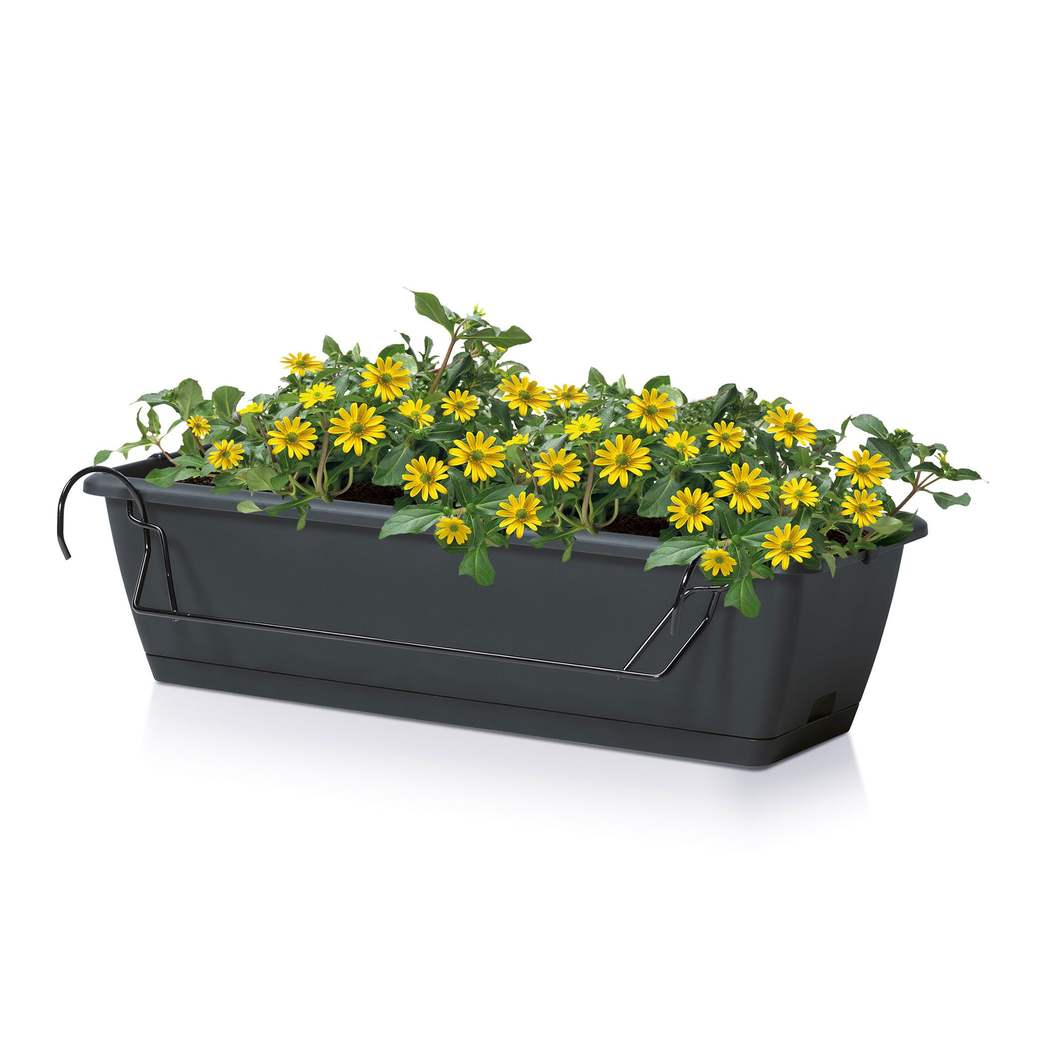 Spetebo Balkonkasten Balkon Blumenkasten mit Halterung und Bewässerungssystem (Packung, 2 St., 1 tlg), Kunststoff Geländer Pflanztopf in anthrazit – Bild 5 von 5