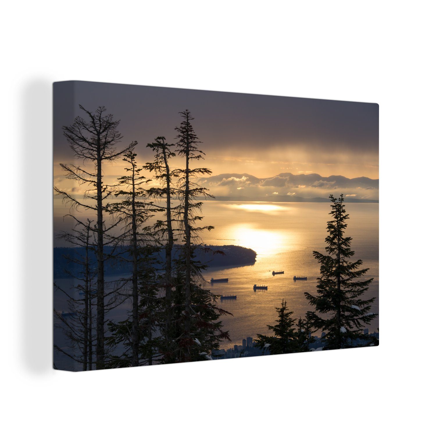 OneMillionCanvasses® Leinwandbild Sonnenaufgang am Grouse Mountain in British Columbia, Kanada, (1 St), Wandbild Leinwandbilder, Aufhängefertig, Wanddeko, 30x20 cm