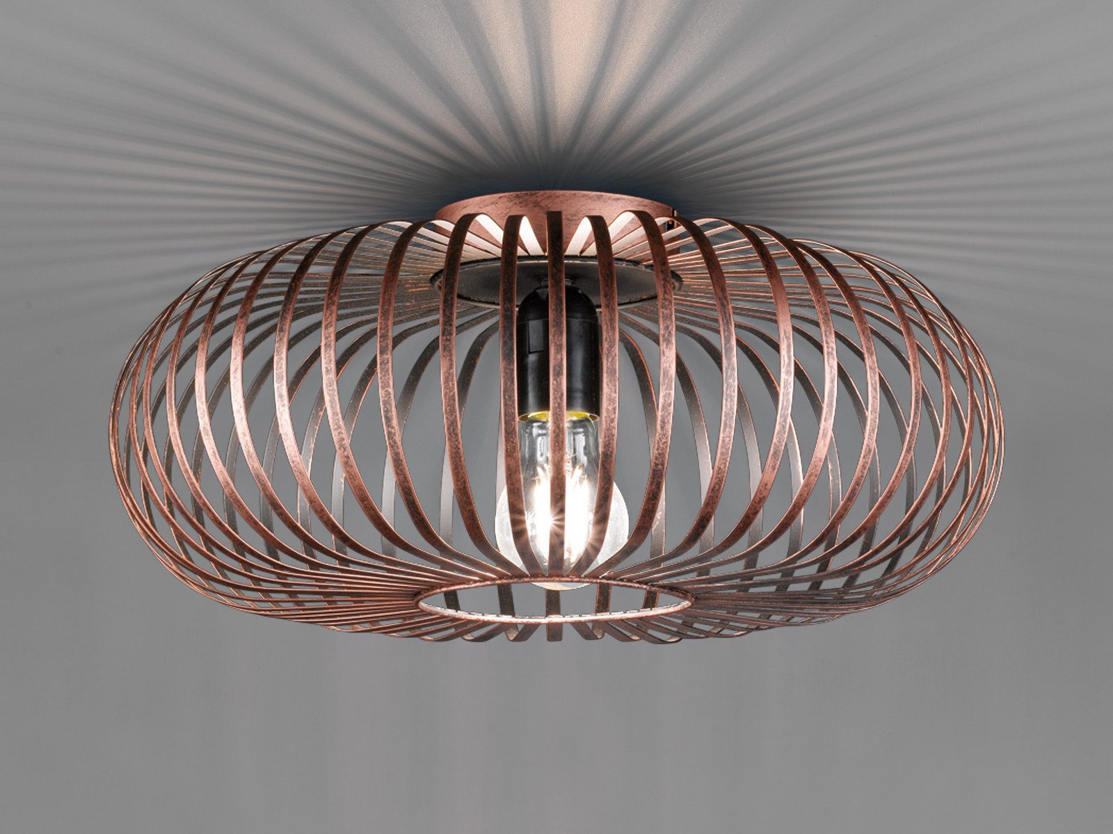 TRIO Leuchten LED Deckenleuchte, Dimmfunktion, LED wechselbar, Warmweiß, ausgefallen-e Industrie-Design Gitter-lampe für Treppenhaus Kupfer Ø40