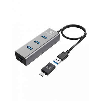 GRAUGEAR G-HUB4-AC USB-Adapter, USB HUB 4x USB 3.0 Ports inkl. USB-C zu USB-A Adapter Aluminium