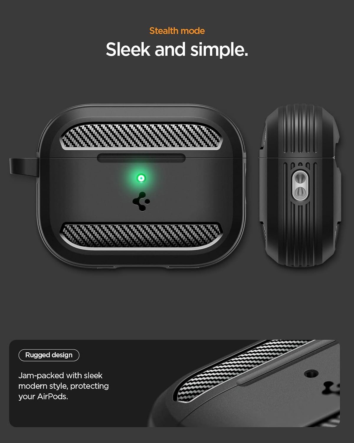 Spigen Kopfhörer-Schutzhülle für AirPods Pro 3 Hülle Case Cover Schutzhülle TPU mit Karabiner, Militärstandard, Carbon-Look, MagSafe, Stoßfest, Karabiner