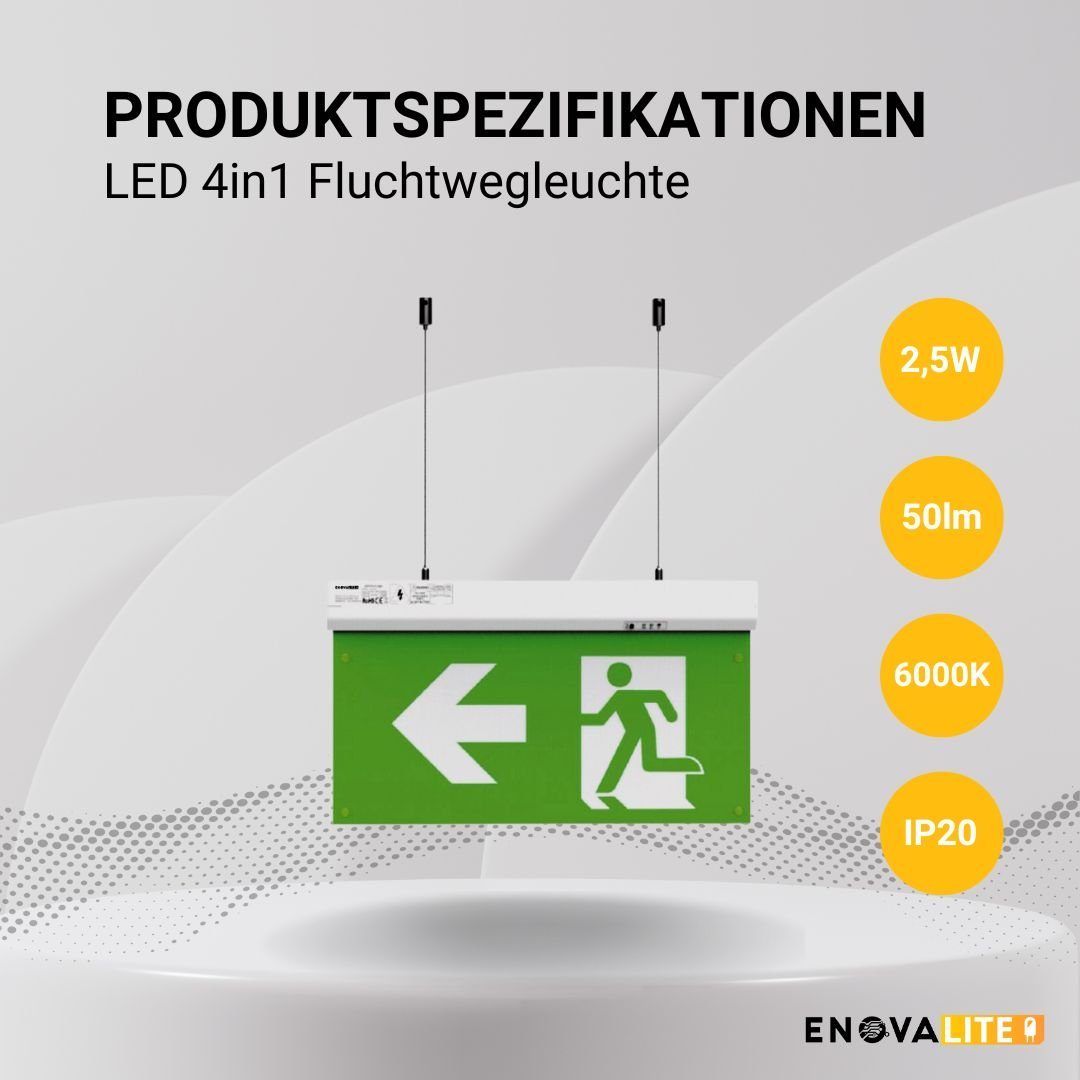 ENOVALITE LED Arbeitsleuchte LED-Fluchtwegleuchte 4in1, Notstrom, TEST-Funktion, Decke & Wand, LED fest integriert, Tageslichtweiß, Fluchtwegleuchte, Notleuchte, Fluchtweg, Notbeleuchtung, Notfallakku