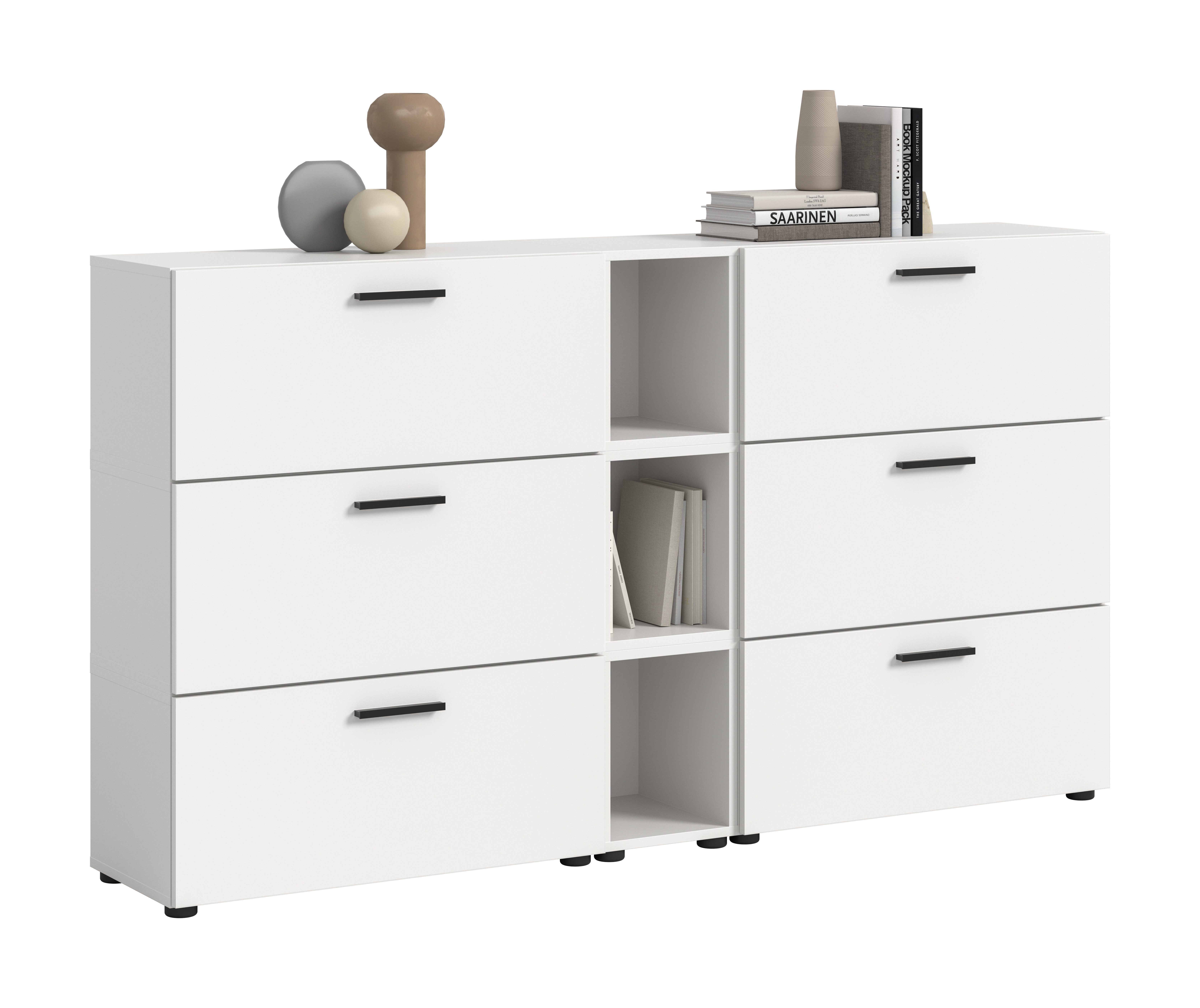 furnling Kommode Onea (9 St), 3 offene Fächer, 6 Klappen, Breite 176 cm, weiß