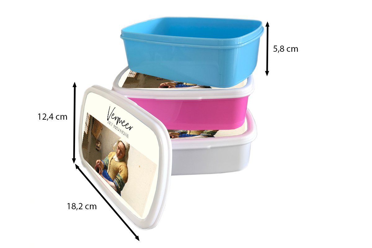 Milchmädchen Kinder, Lunchbox für Brotbox Meister, Kunststoff, Erwachsene, rosa Mädchen, MuchoWow Alte Kunststoff - Vermeer - Brotdose Snackbox, (2-tlg),