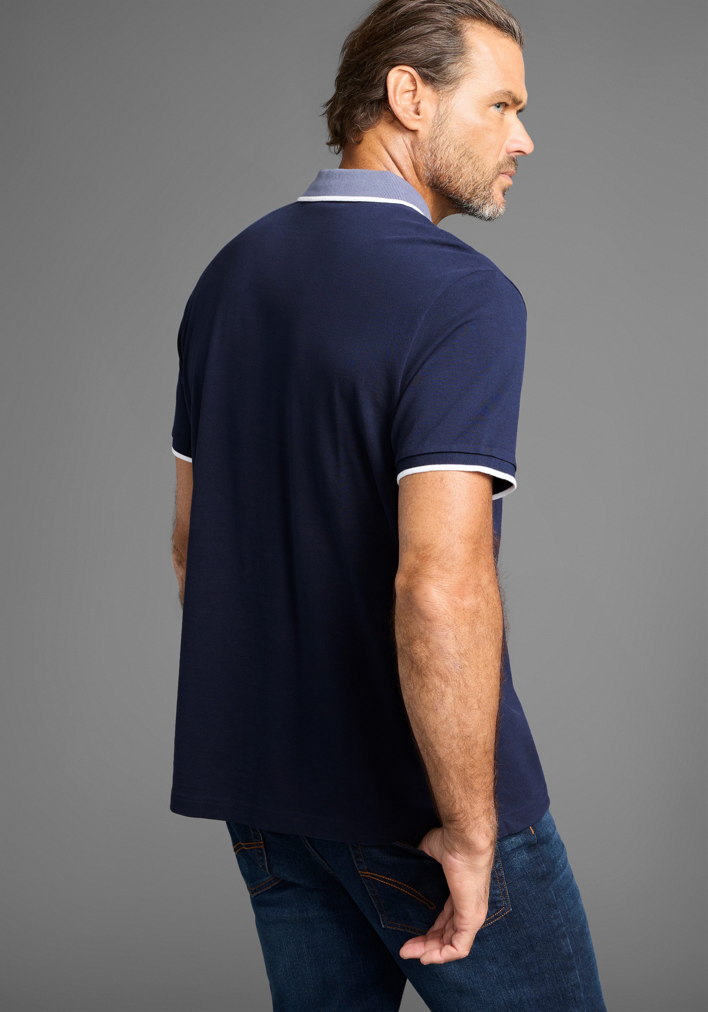 Man's World Poloshirt mit Brustprint, meliertes günstig online kaufen