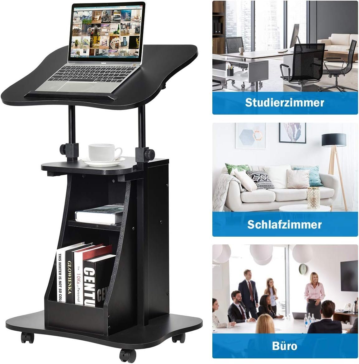 KOMFOTTEU Laptoptisch höhenverstellbar, Laptopständer mit 4 Rädern