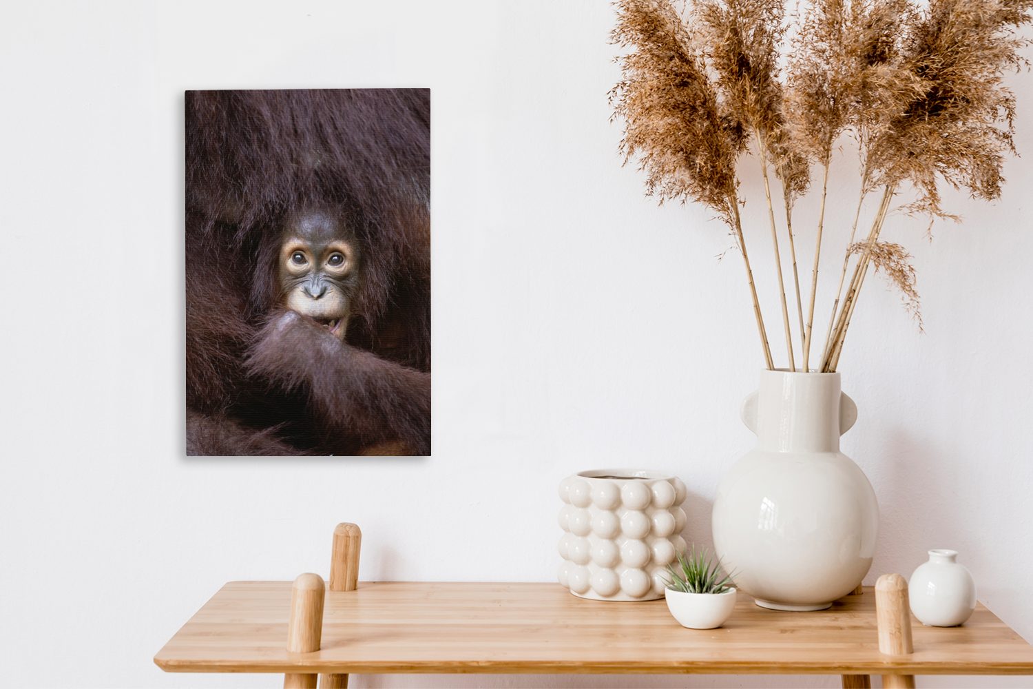 OneMillionCanvasses® Leinwandbild Ein Orang-Utan mit cm bespannt Mutter, inkl. Zackenaufhänger, seiner Leinwandbild 20x30 St), Gemälde, fertig (1