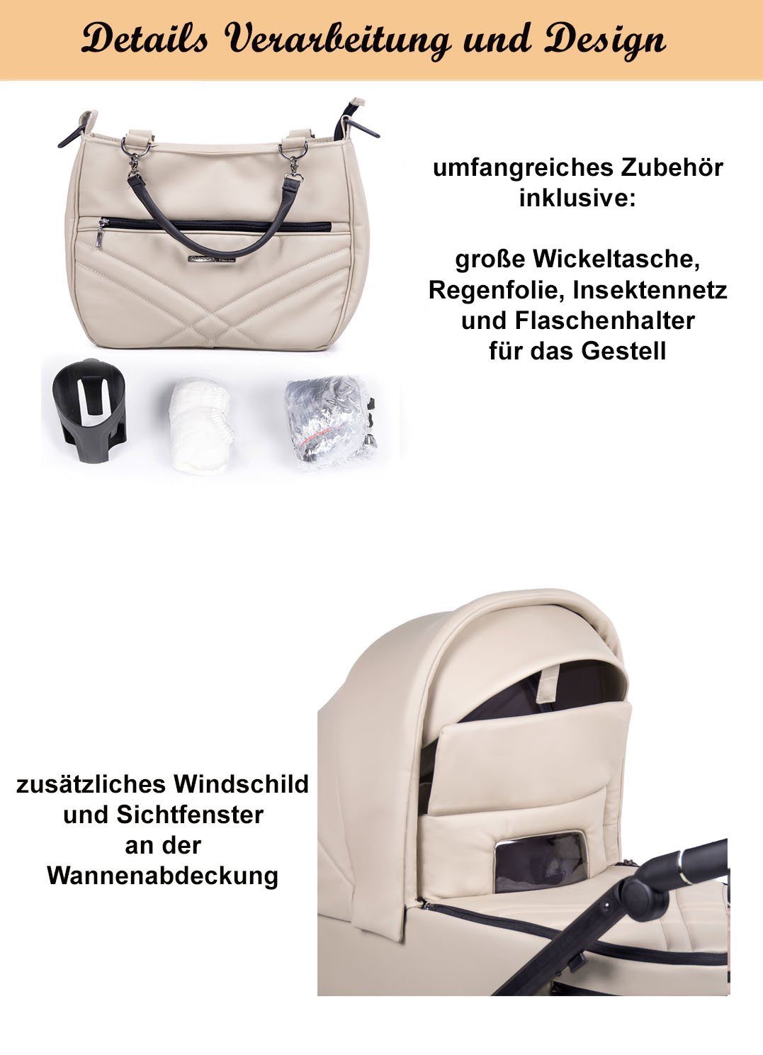= 15 in Axxis Designs 3 - 1 Braun 12 Kombi-Kinderwagen Premium in Kinderwagen-Set beige - Gestell Teile babies-on-wheels