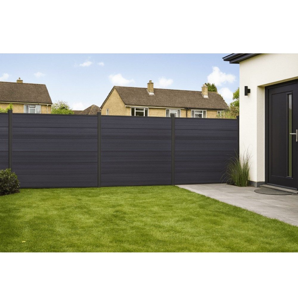 Woodstore24 Zaun Komplettset XXXL Premium coex. WPC Zaun zum einbetonieren anthrazit, (Sichtschutz - 1,79 m Höhe, 1,73 m Breite, 2 cm Stärke, Lamellenzaun Komplettset inkl. Pfosten, Start- und Endprofil), Stecksystem, Lamelle aus recyceltem Kunststoff & Holzfasern, anthrazit