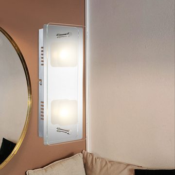 Globo LED Wandleuchte, LED-Leuchtmittel fest verbaut, Warmweiß, LED Wandleuchte Schlafzimmerlampe Metall Glas silber 2 Flammig L 28cm