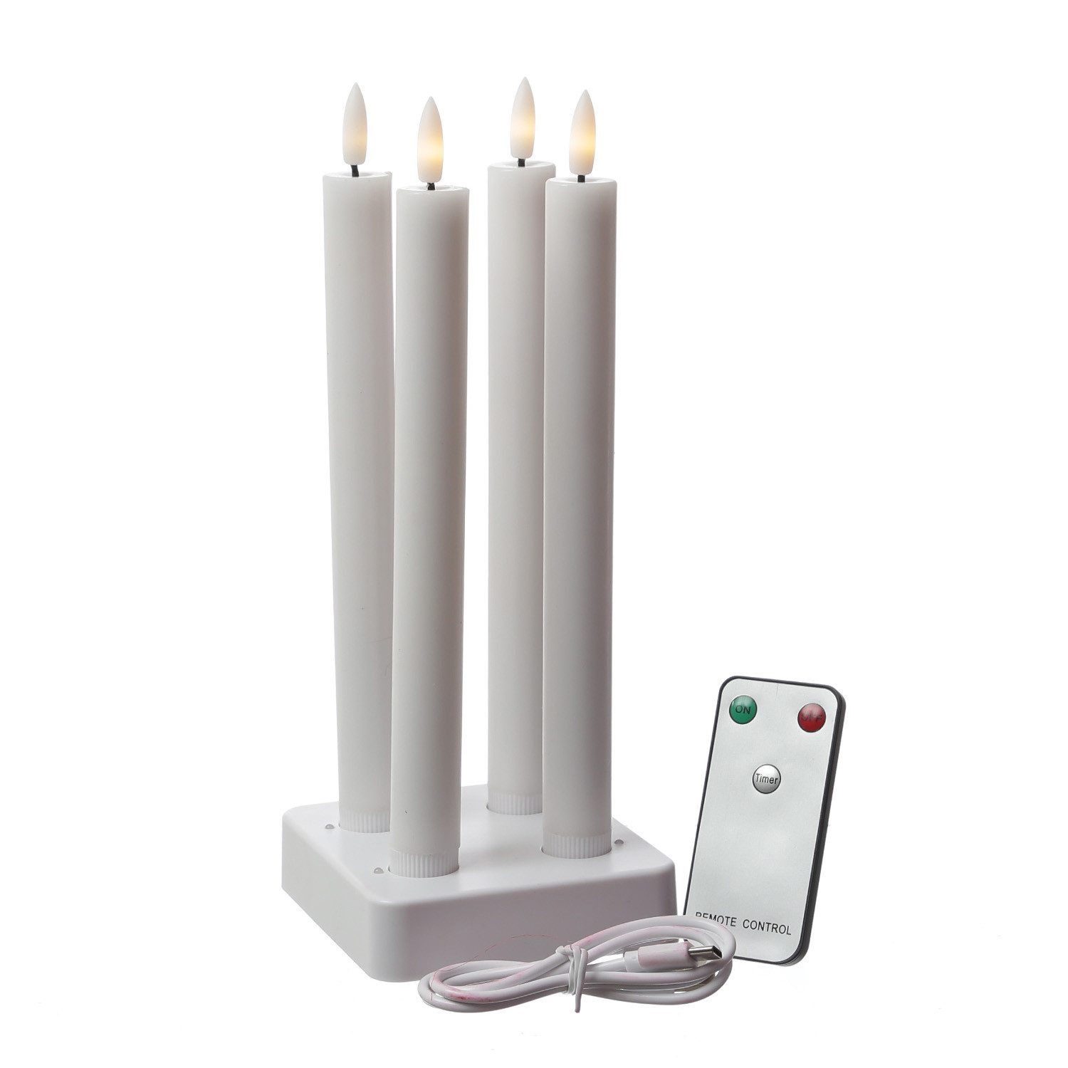 MARELIDA LED-Kerze LED Stabkerzen LISA Tafelkerzen Dinnerkerzen wiederaufladbar weiß 4St., LED Classic, warmweiß (2100K bis 3000K)
