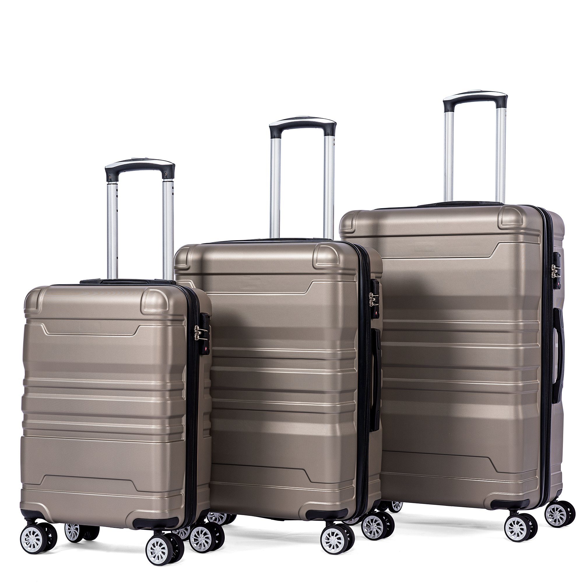 EXTSUD Handgepäckkoffer Hartschalen-Handgepäck Koffer mit TSA-Schloss und Universalrad Trolley, Erweiterbar Seitengriff 3-teiliges Set Warmes Gold