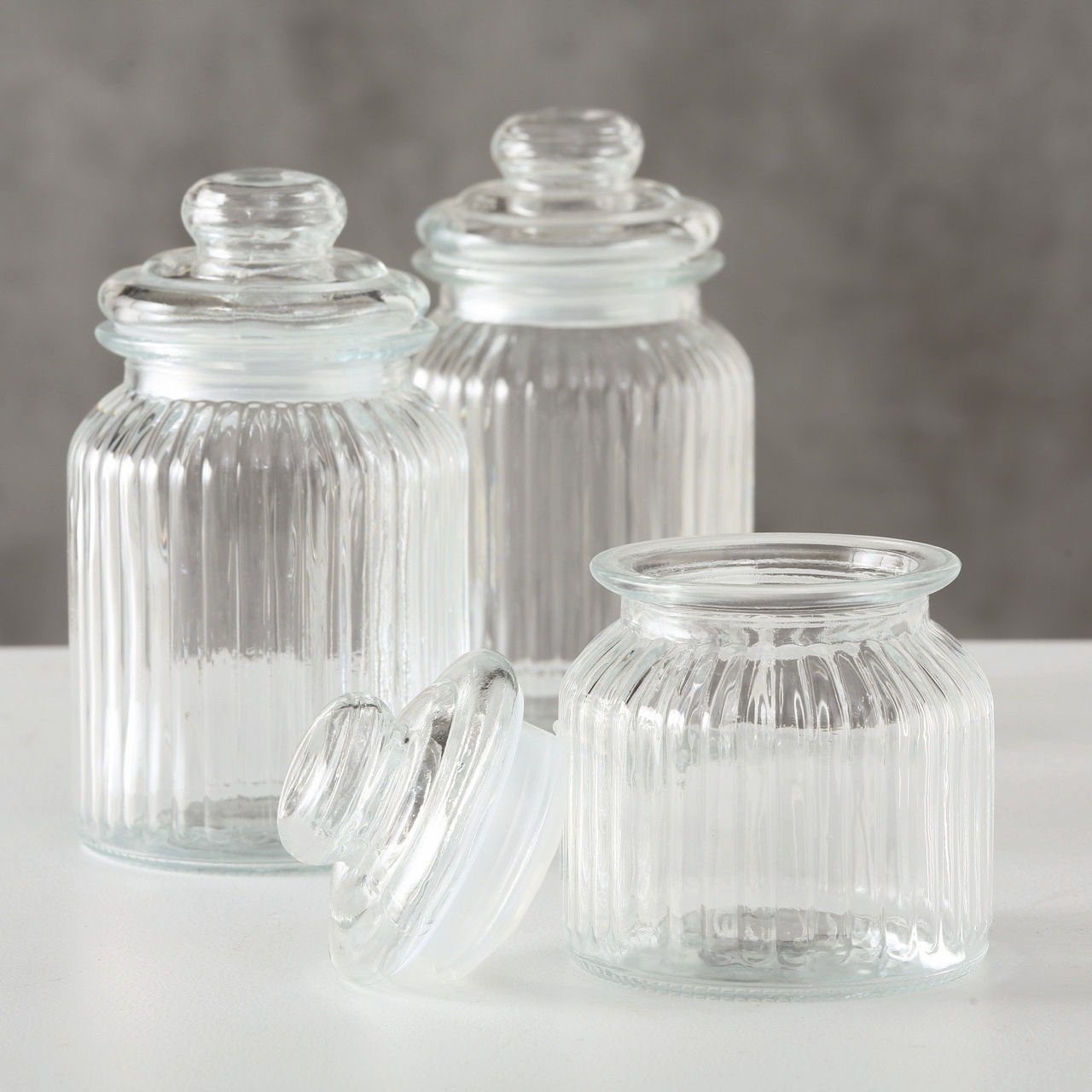 Bonbon- Glas, Deckel), (Komplett-Set, 15 cm, Vorratsglas Gläser 19 Set oder - 3-tlg., 3er Aufbewahrung, 3 Voratsgläser 23 mit Spetebo / / Nudelglas