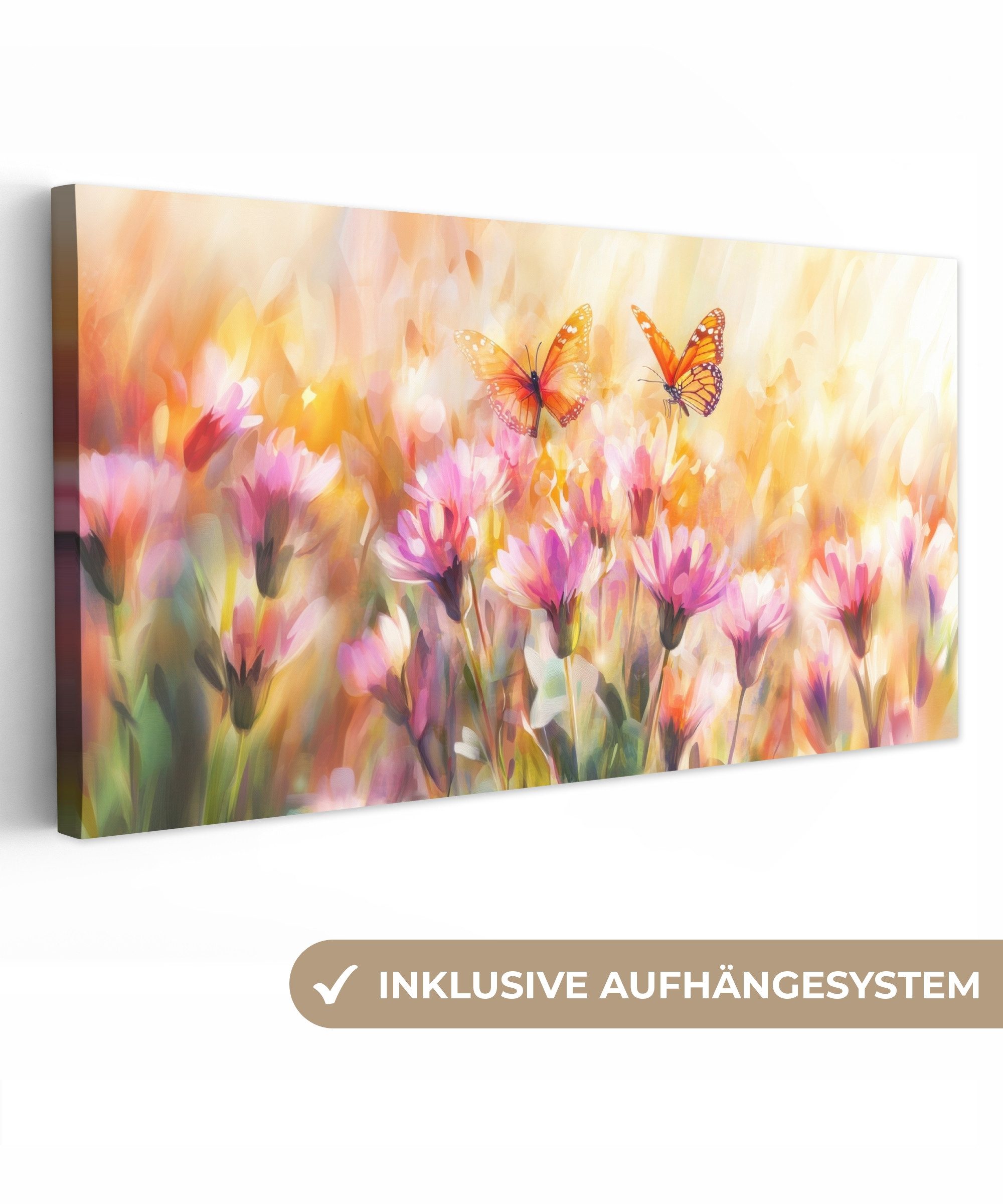 OneMillionCanvasses® Leinwandbild Panorama Schmetterlinge - Orange günstig online kaufen