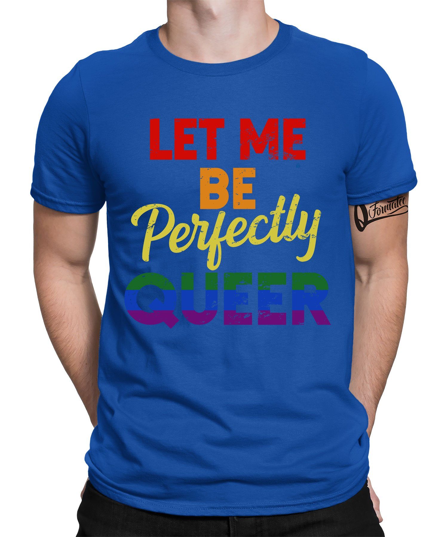 Quattro Formatee Kurzarmshirt Pride Perfectly - Queer LGBT T-Shirt Regenbogen Gay Stolz (1-tlg) Blau Herren