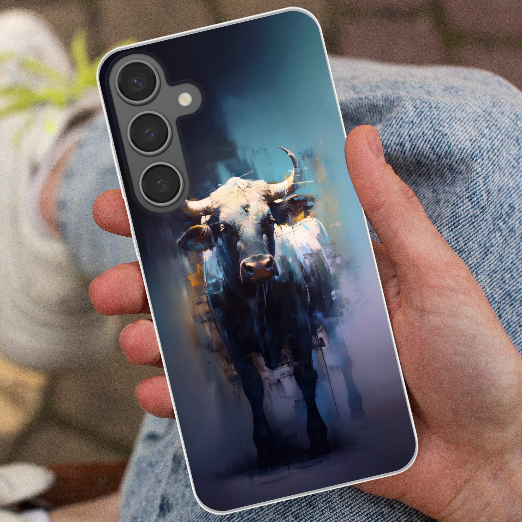 MuchoWow Handyhülle für Samsung Galaxy S24 Plus Taurus - Schwarz - Abstrakt - Hörner, Phone Case, Silikon, Schutzhülle Dünn