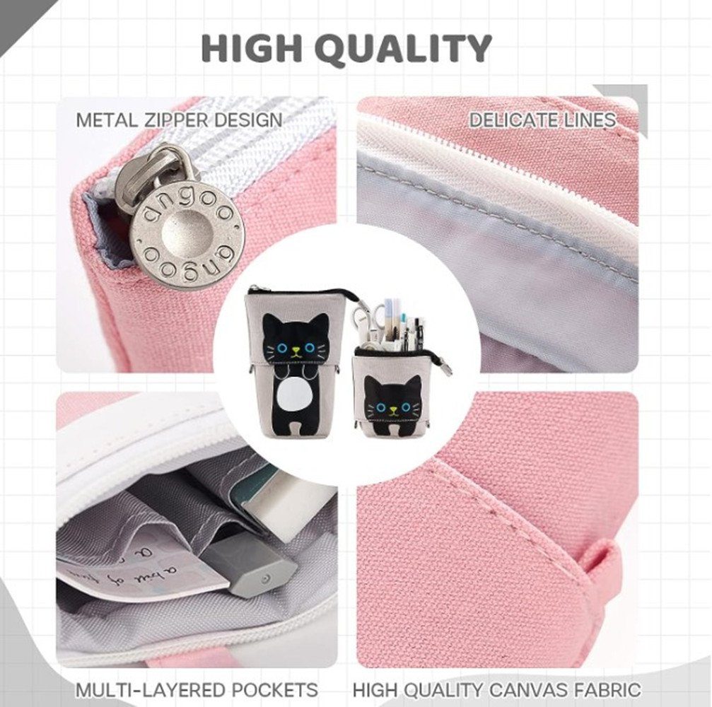 XDeer Federmäppchen Federmäppchen Mädchen,Süßer Katze 2-in-1 Pencil Case /Stifteköcher, für Teenager Schülerin