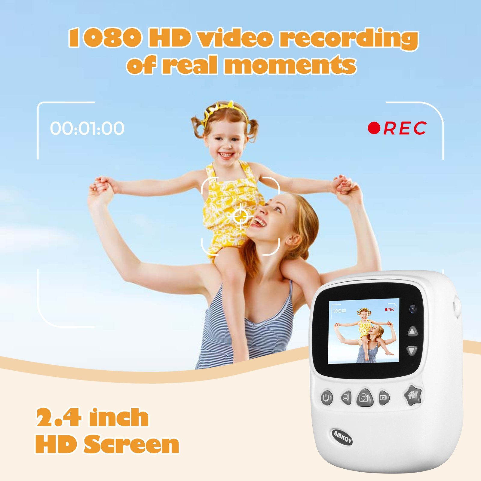 Fine Life Pro CD-P01B Kinderkamera + automatische mit inkl. Zoom, Abschaltung, 2 (Wi-Fi), Druckpapier in (30 Blitzzuschaltung) Ton Videoaufnahmen Full Rollen 6 + MP, Weiß WLAN opt. automatische Aufkleber, 16x Pinselstiften HD, farbigen