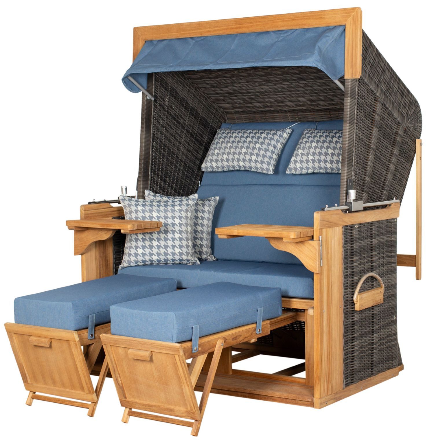 deVries PURE® Strandkorb Friesland Sylt XL - PE stone grey - Dessin 509, BxTxH: 135x90x165 cm, Volllieger, Nordsee-Strandkorb, Teakholz - PE-Markengeflecht - Wechselkissen - Schutzhülle