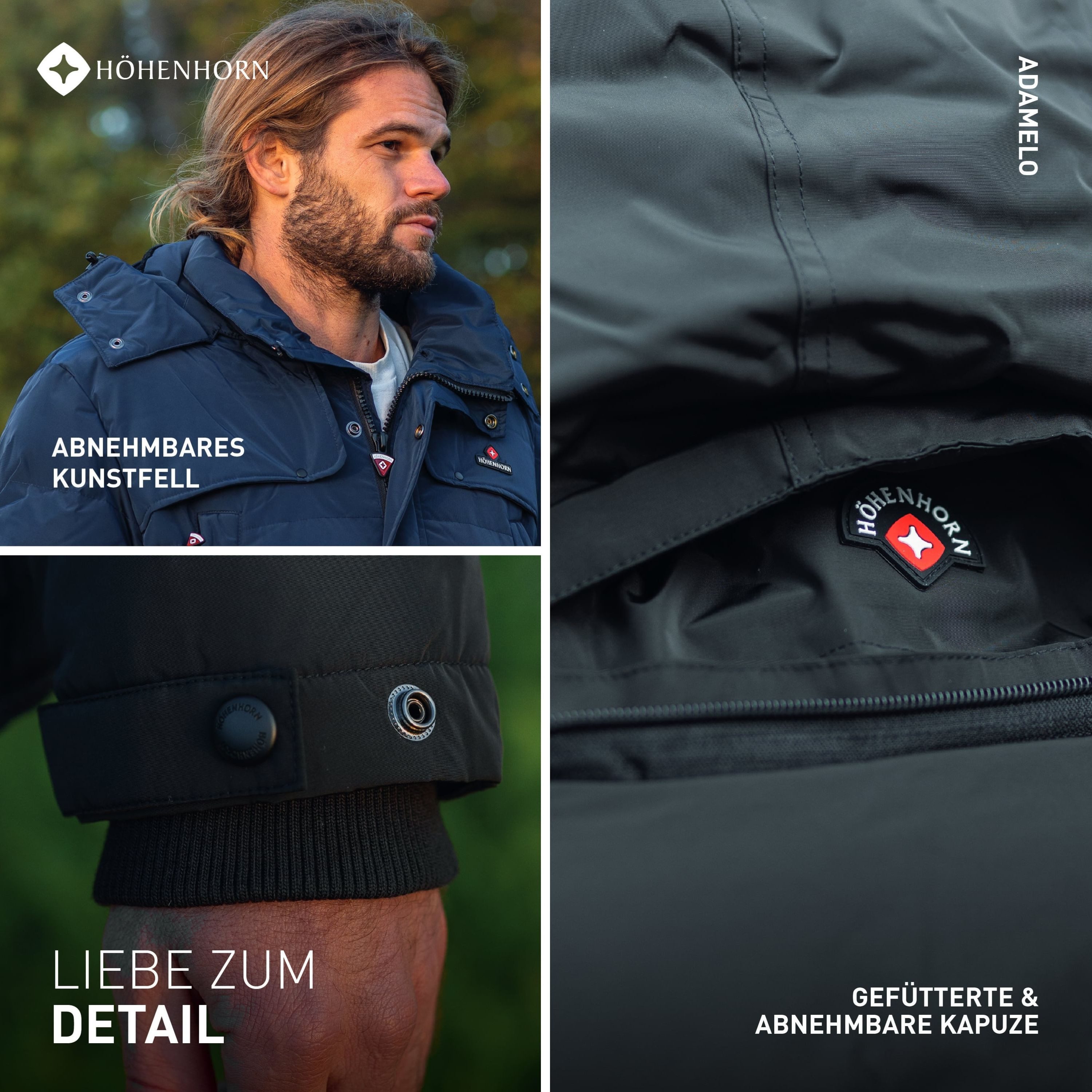 Höhenhorn Winterjacke Adamelo Herren Winter Jacke für Männer Quilted Steppjacke Gefüttert abnehmbarer Kunstfellkragen & Kapuze, weiche Microfleece Innenseite