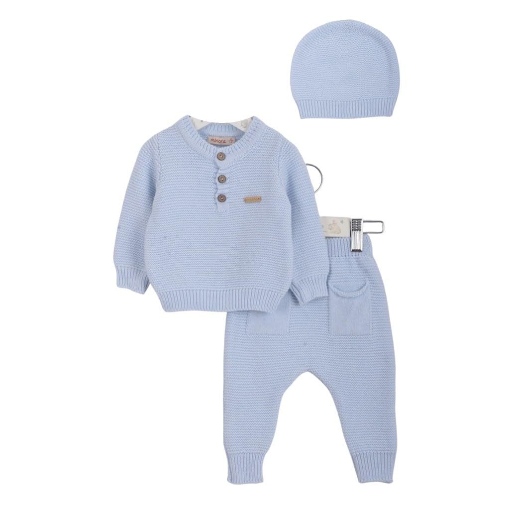 Strickkleid Minora Baby Kleidungs Set- Hose, Pullover und Mütze
