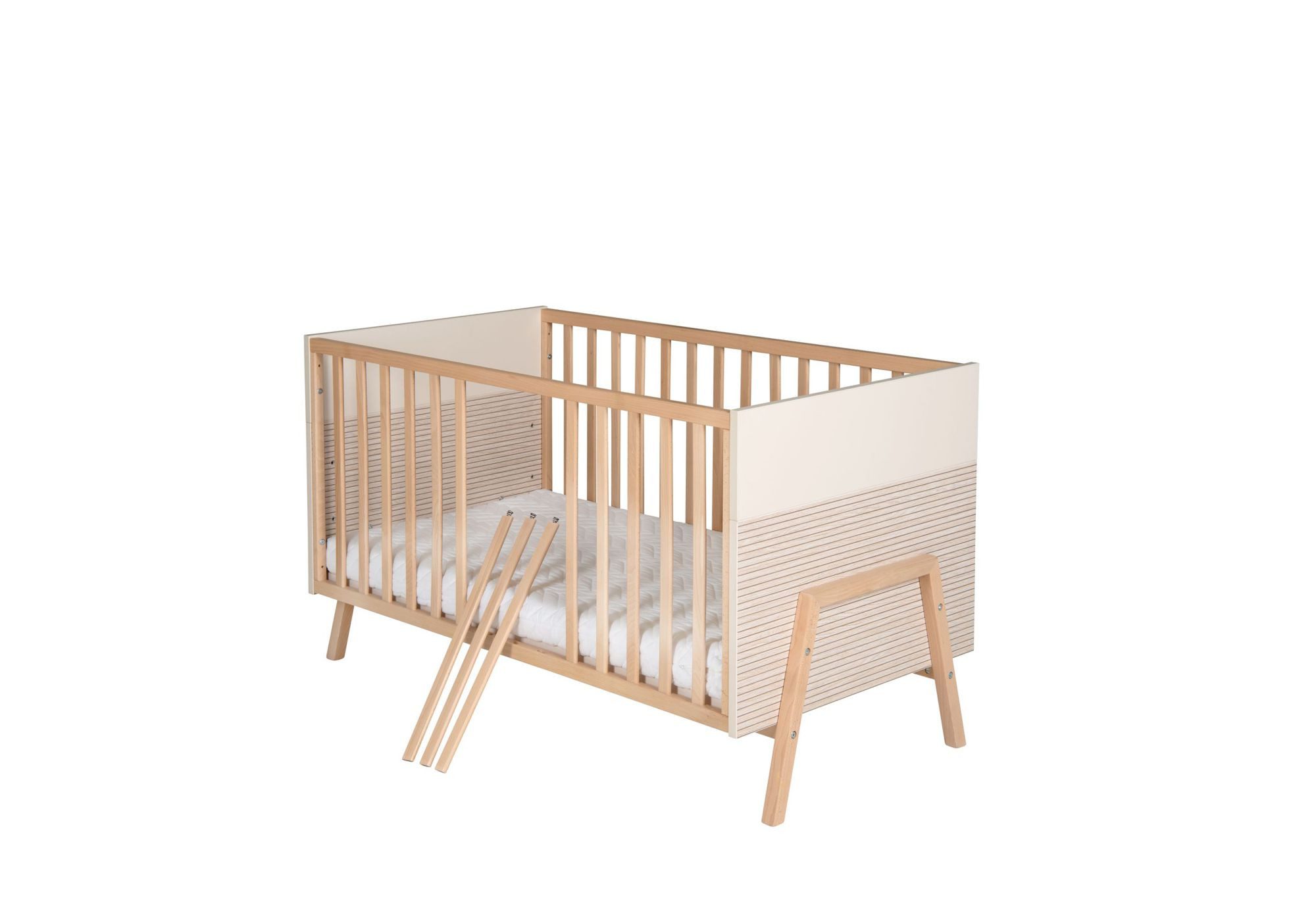 Schardt Babybett HAPPY Kombi-Kinderbett 70x140 cm, Dekor Carat beige/Connery natur