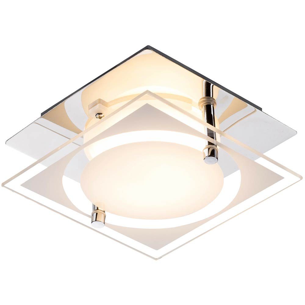 etc-shop LED Wandleuchte, LED-Leuchtmittel Chrom quadratisch Deckenleuchte fest Flurlampe Warmweiß, Glas verbaut, Deckenlampe