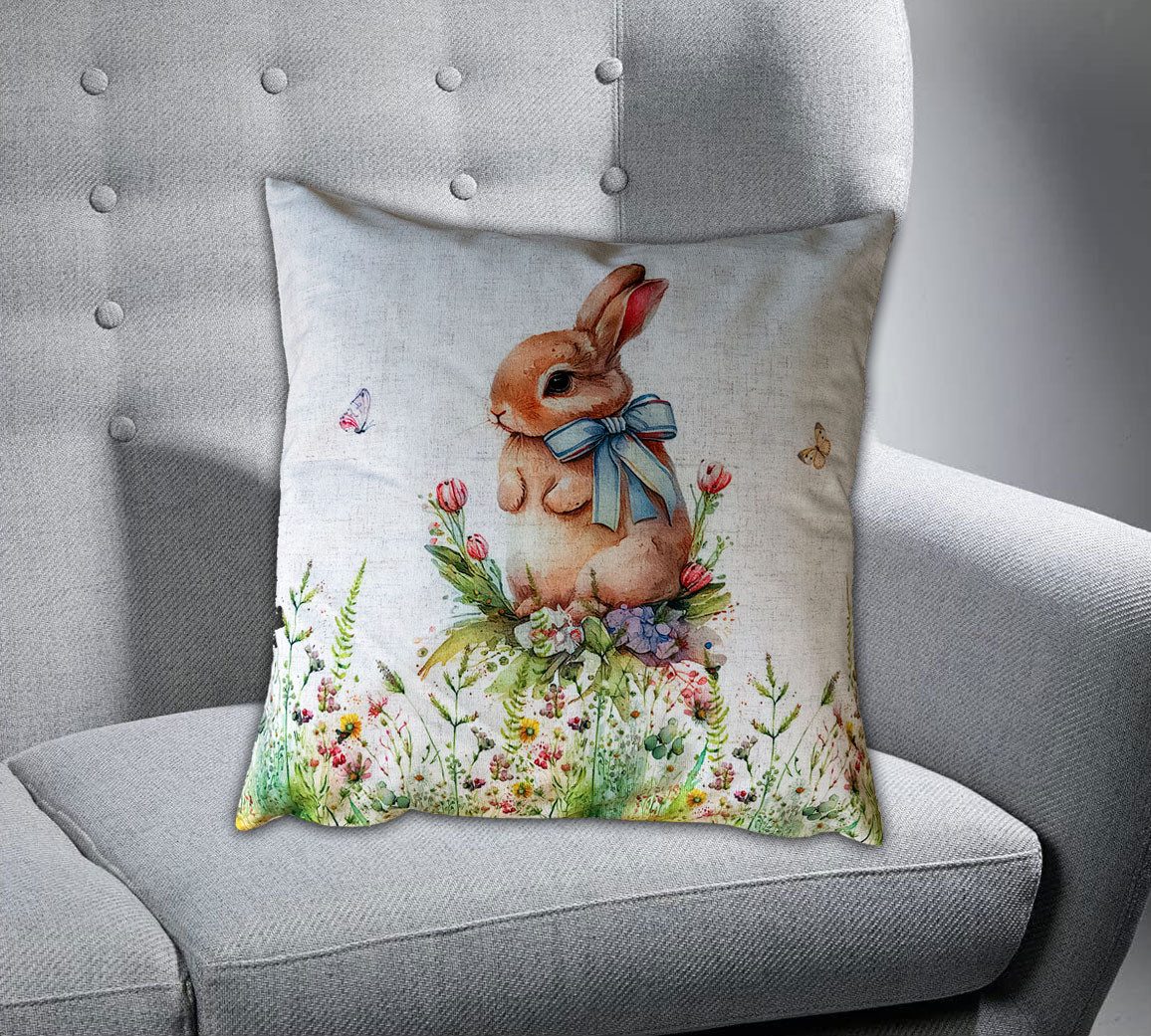texpot Kissenhülle Dekokissen Druck Häschen Schleife Ostern Frühling, (1 Stück)