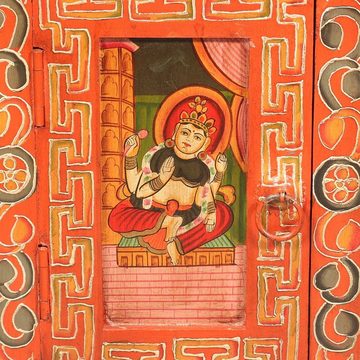 Oriental Galerie Mehrzweckschrank Kleiner Tibet Wandschrank Buddha Motiv Rot 45 cm
