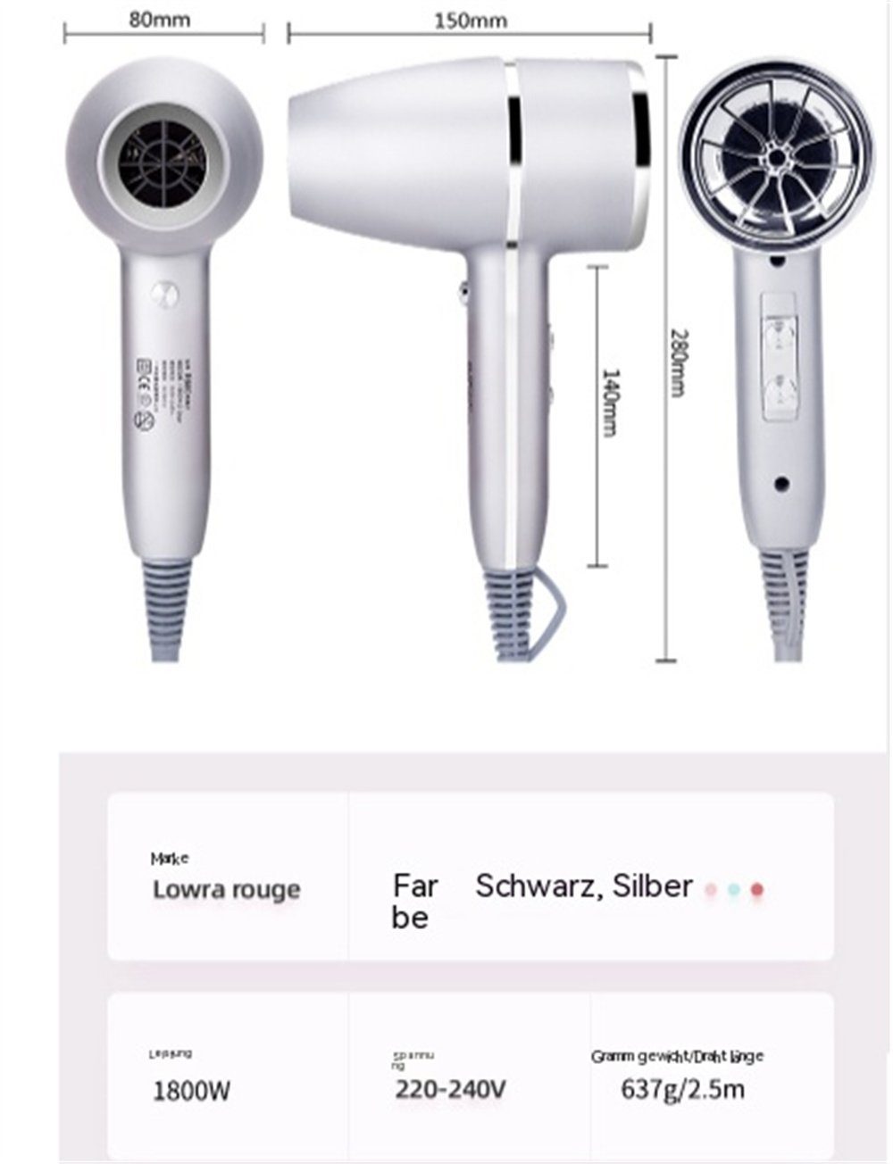 Ionischer Haartrockner,Haarpflege Schwarz professioneller Haartrockner, W carefully 1800 selected Haartrockner