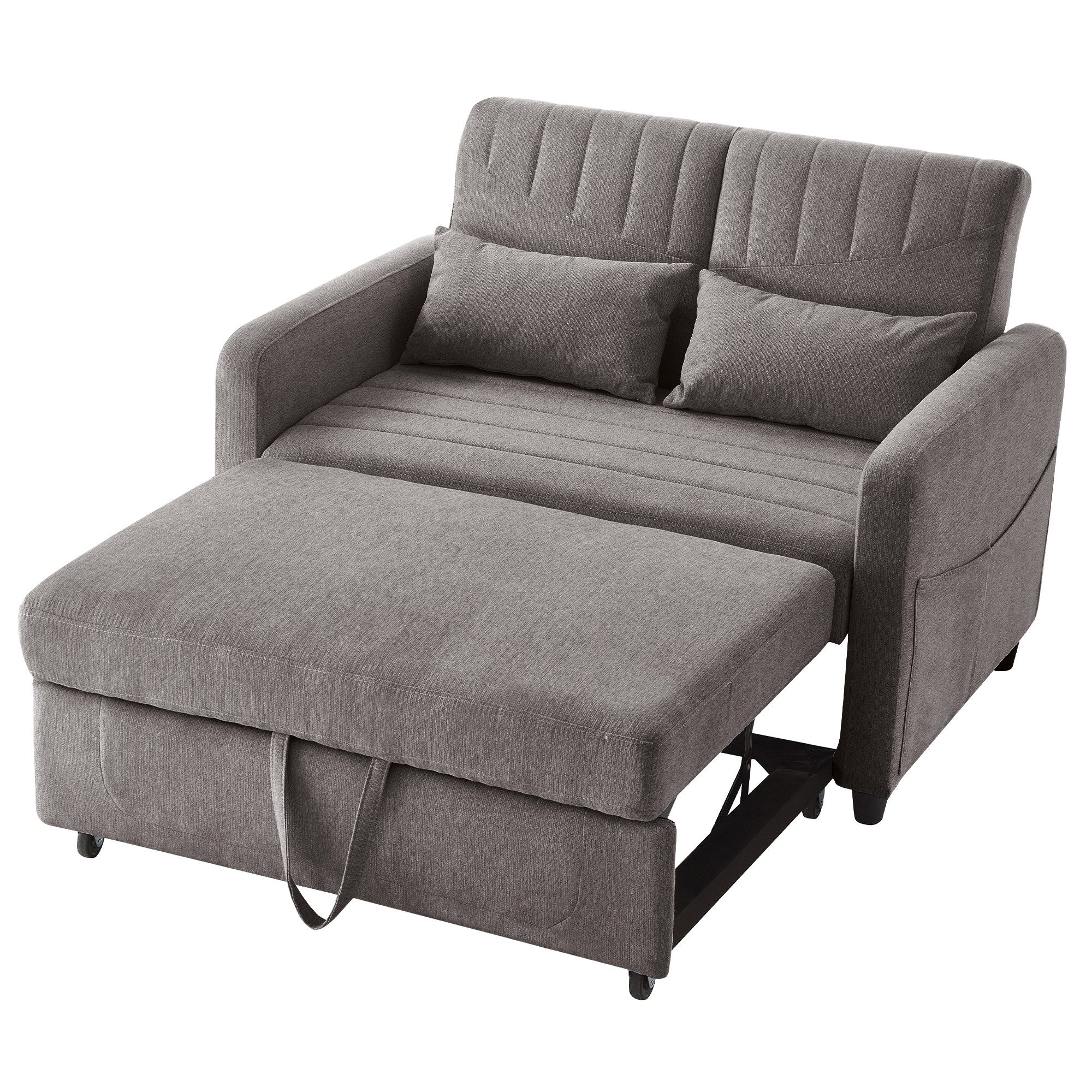 Merax Schlafsofa mit Schlaffunktion, Zweisitzer-Klappsofa, Baumwoll-Leinen-Stoff 1 Teile, Ausziehbares Sofabett mit 3-stufig verstellbarer Rückenlehne & Kissen