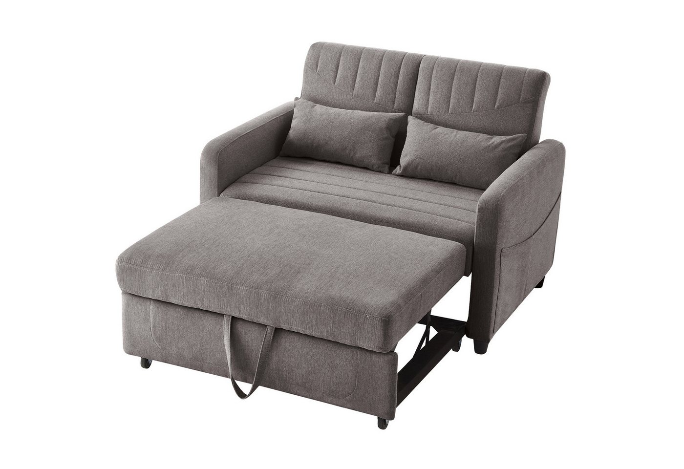 Merax Schlafsofa mit Schlaffunktion, Zweisitzer-Klappsofa, Baumwoll-Leinen-Stoff 1 Teile, Ausziehbares Sofabett mit 3-stufig verstellbarer Rückenlehne & Kissen