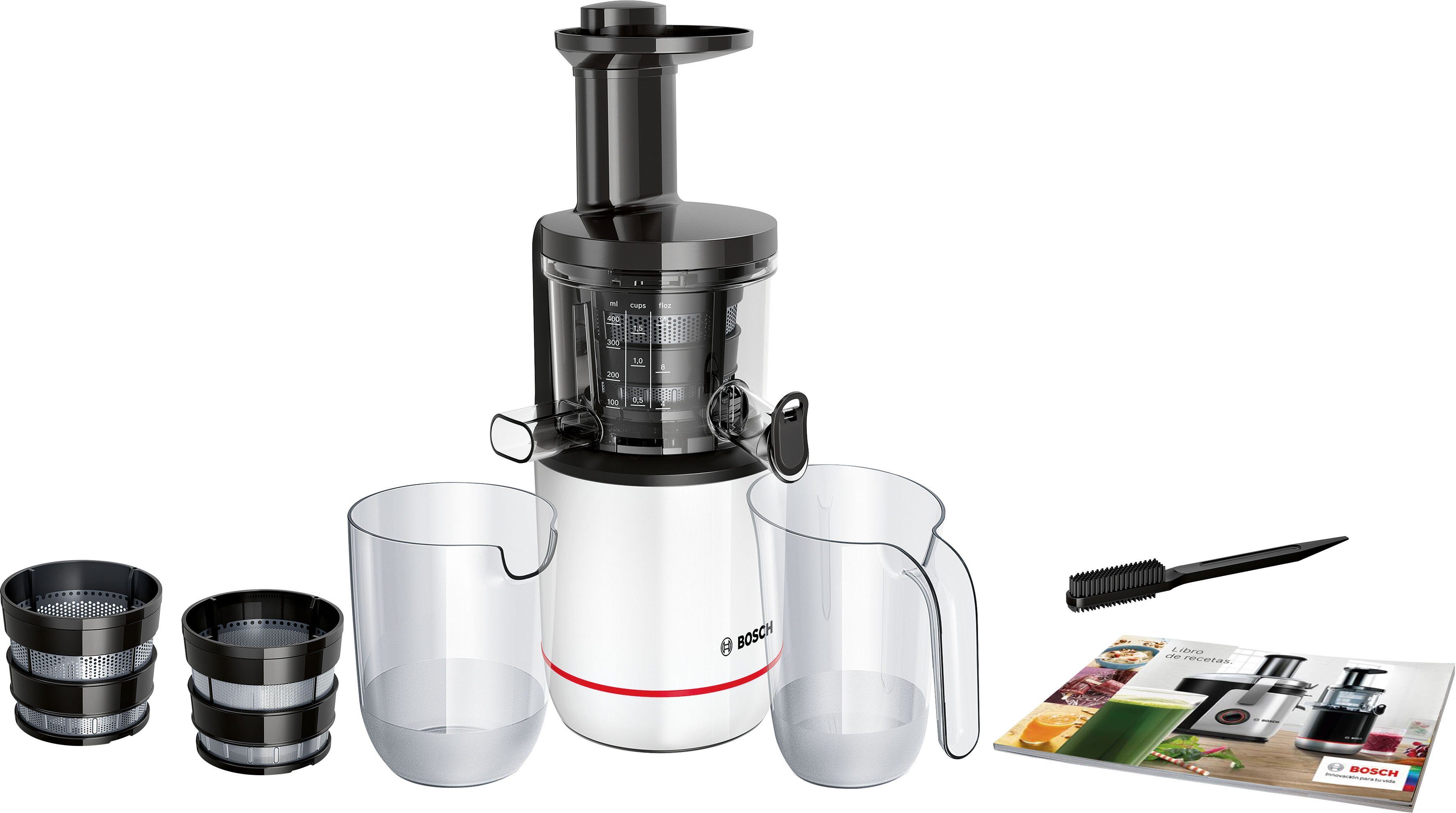 BOSCH Slow Juicer MESM500W, 150 W, für hartes Obst und Gemüse, sehr leise, leichte Reinigung