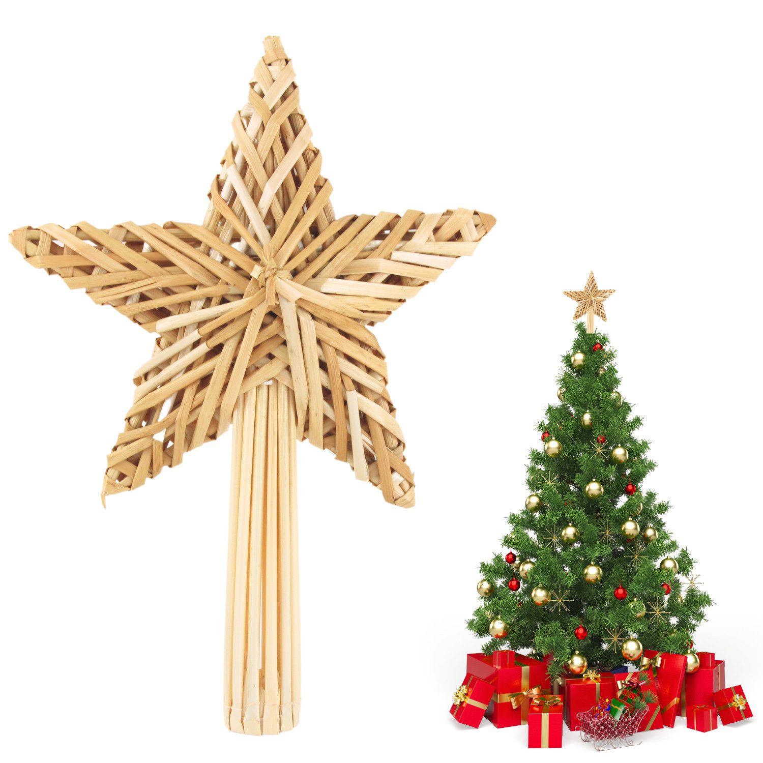 Fomax Christbaumspitze Tannenbaum Stern Spitze aus Stroh, Leicht zu befestigen, stabiles Material