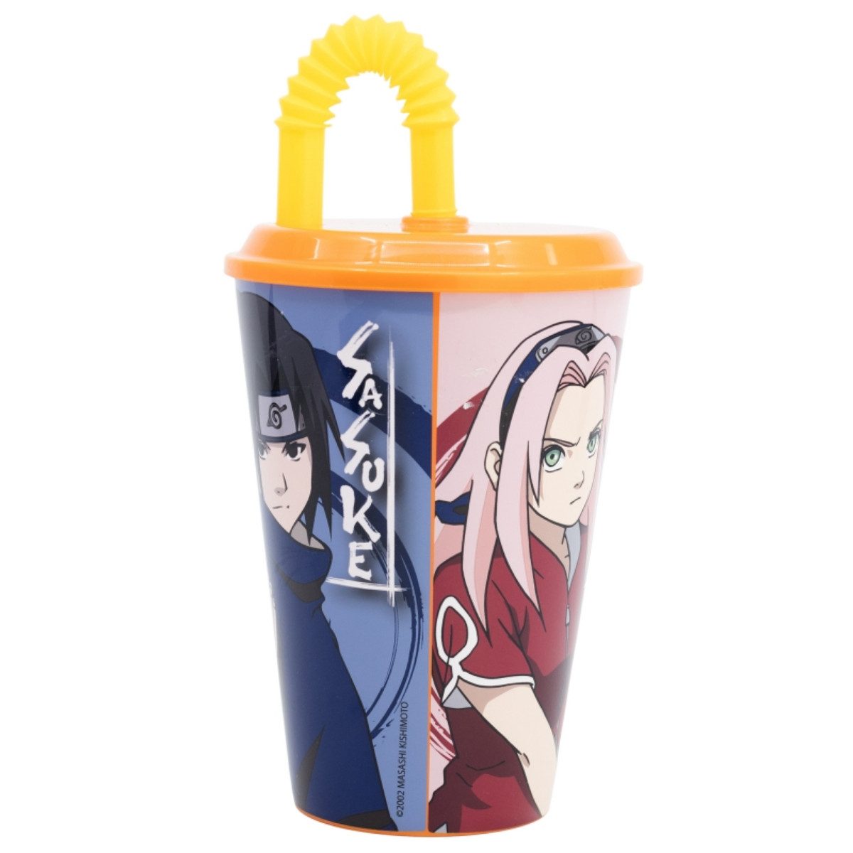 Naruto Becher Trinkbecher 430 ml mit Deckel und Strohhalm, Polyethylen