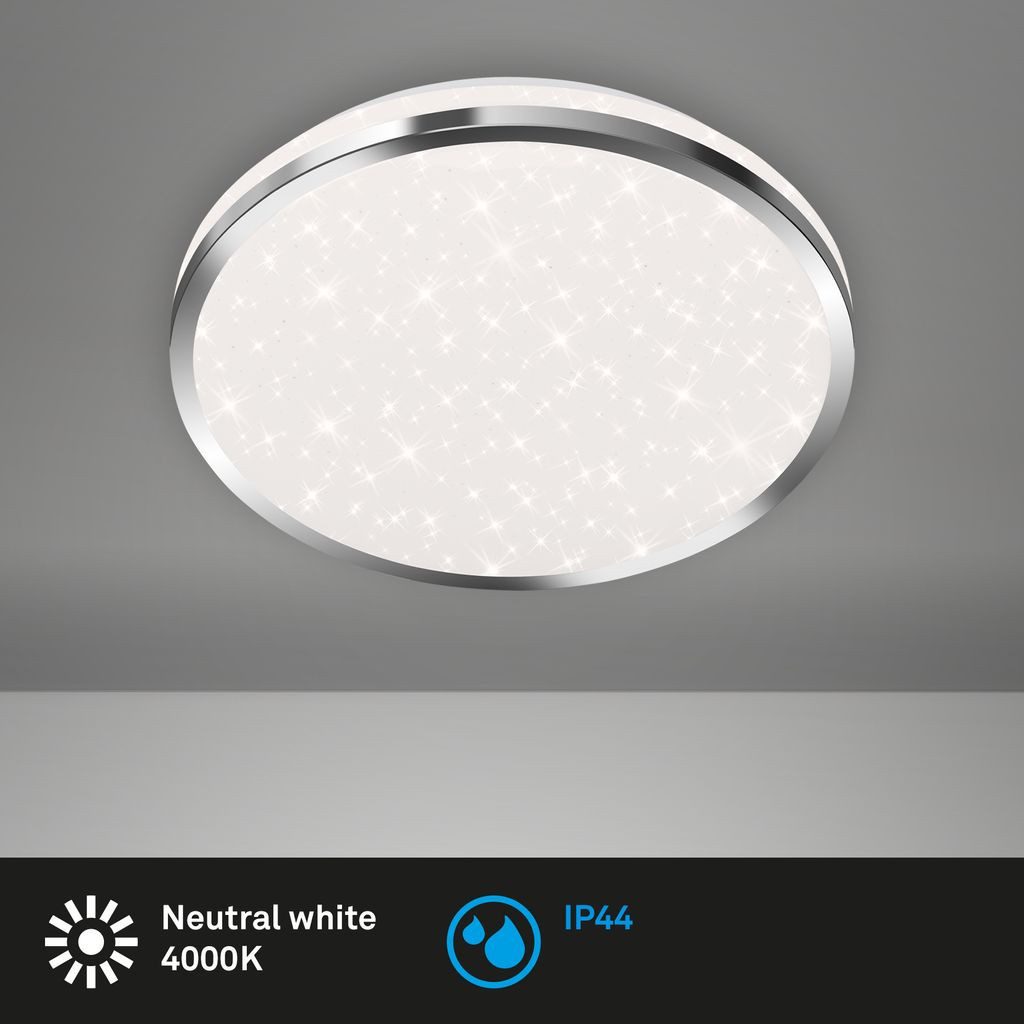 Briloner Leuchten LED Deckenleuchte 3403-018, Sternenhimmel, LED fest integriert, 2700K - Extra-Warmweiß, Sternenhimmeleffekt, chrom, Wohnzimmer, 12W - 1200 lm