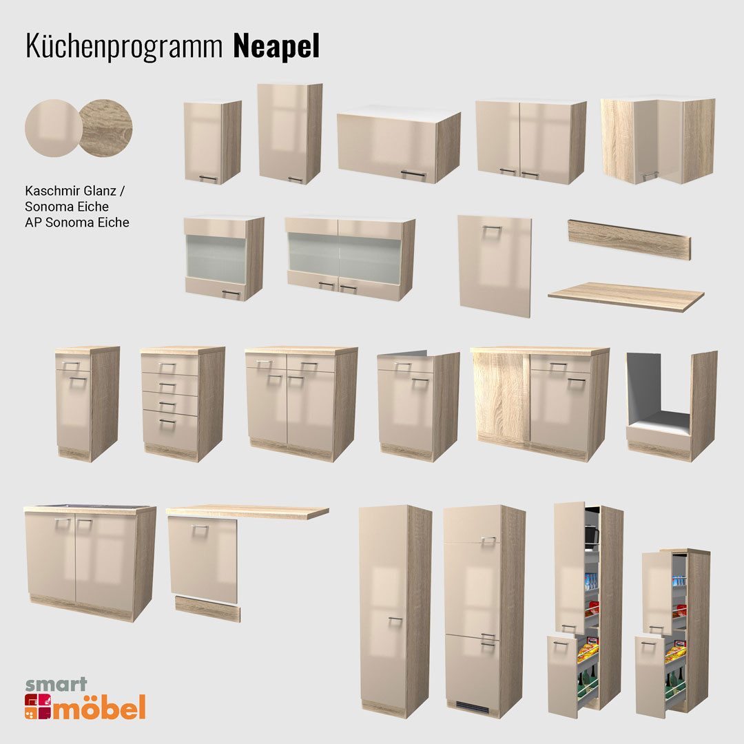 Flex-Well Kurzhängeschrank Kurzhängeschrank Küche - 100 cm breit - Kaschmir Glanz, mit Klapptür –