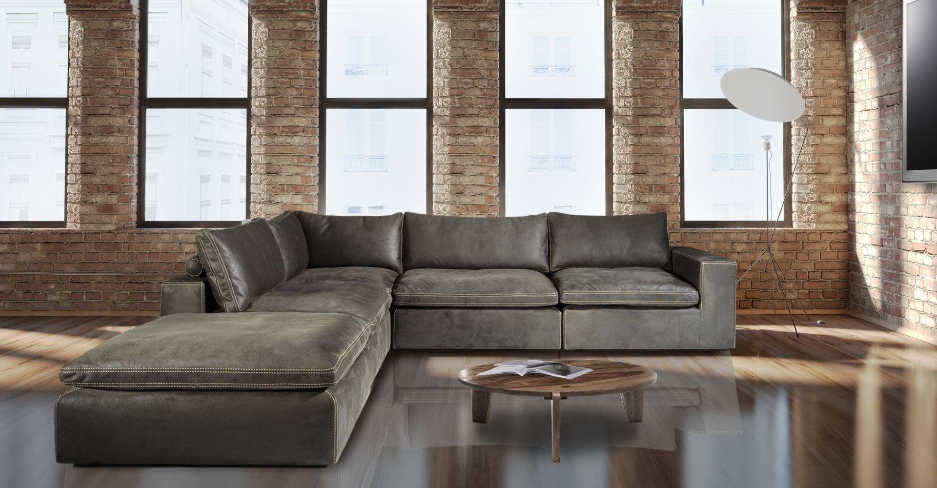 JVmoebel Ecksofa, Ecksofa Moderne Sofa Eck Couch Garnitur Design Polster 100% Leder Grau
