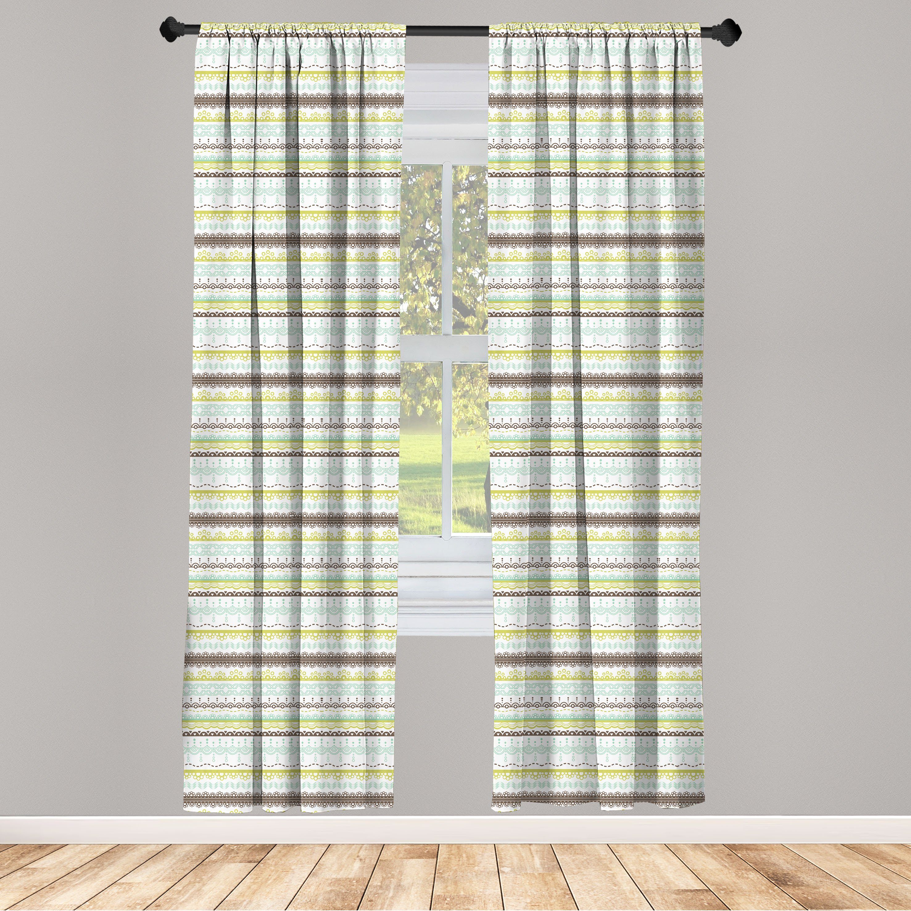 Gardine Vorhang für Wohnzimmer Schlafzimmer Dekor, Abakuhaus, Microfaser, Grün und Brown Spitze-Muster