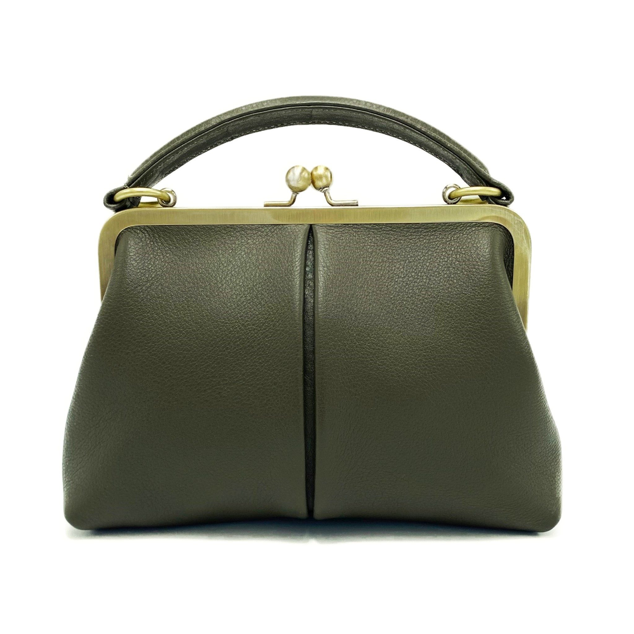 Taschenkinder Handtasche Damen Handtasche Leder "Kleine Olive", Umhängetasche, Vintage Stil., Echtleder Tasche mit Bügelverschluss