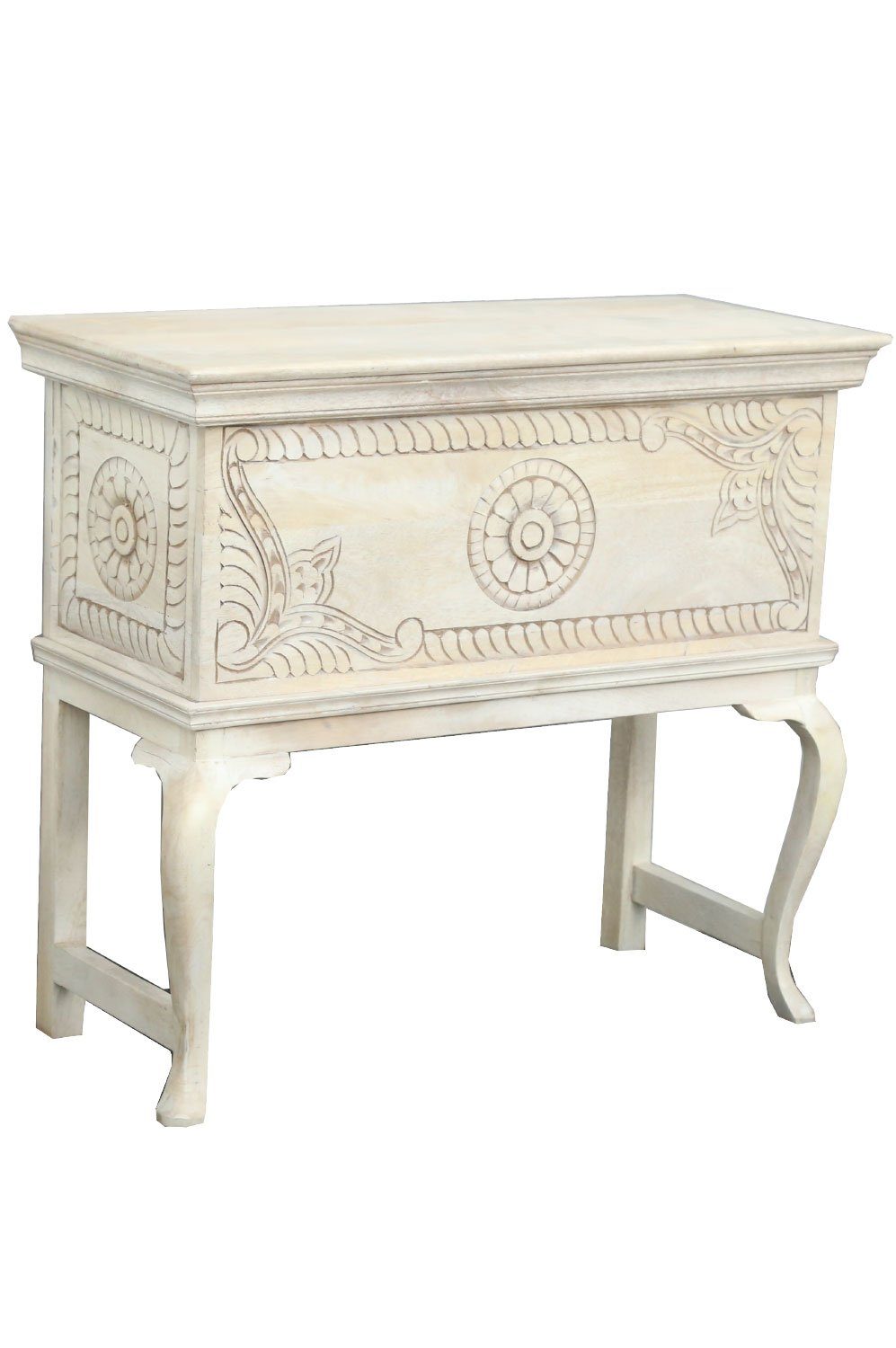 Marrakesch Orient & Mediterran Interior Konsolentisch Marokkanische Konsole Anrichte Davud aus Mangoholz, Shabby Weiß 90 cm (1-St), Handarbeit