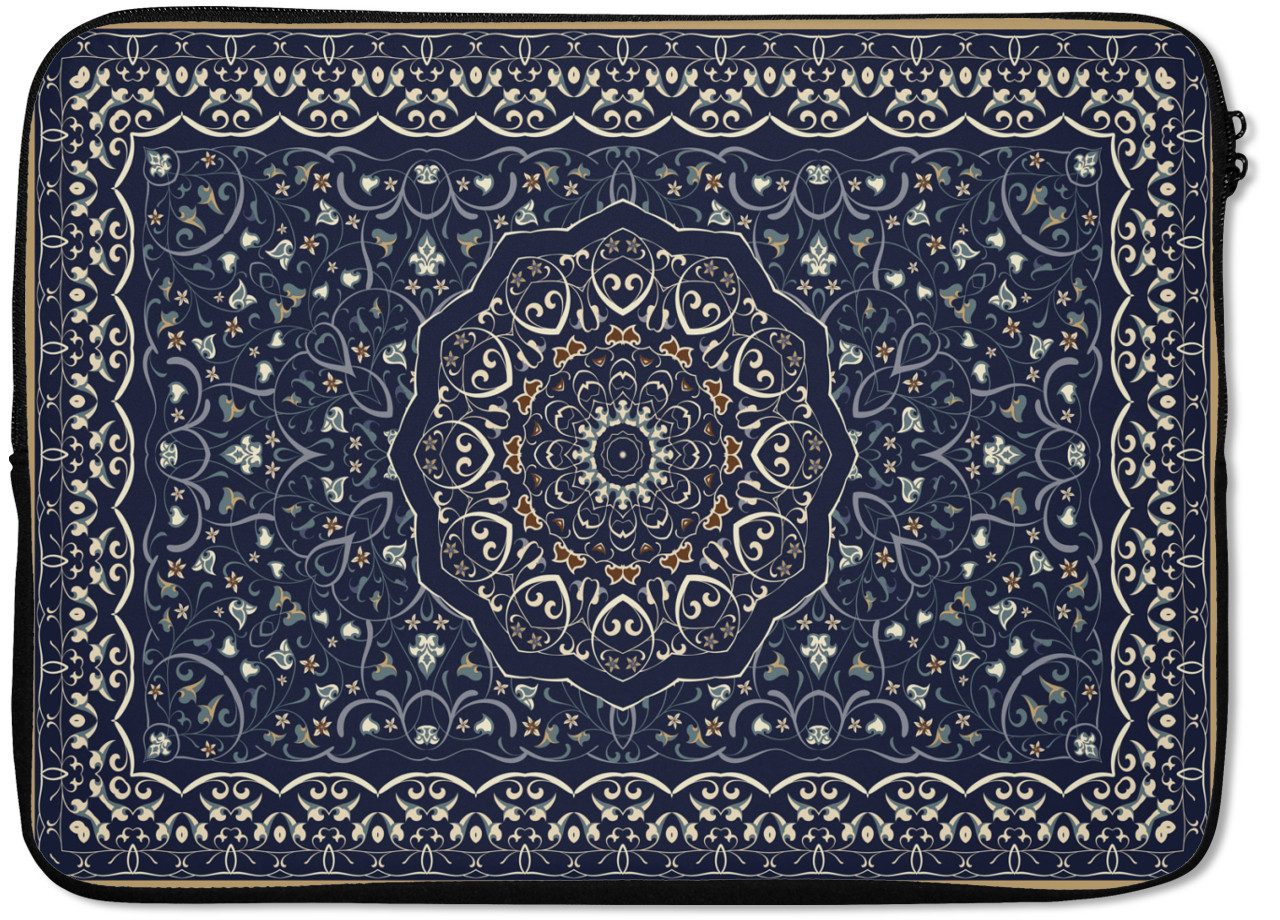MuchoWow Laptop-Hülle Persischer Teppich - Mandala - Teppich - Blau 13.3 Zoll, Laptopsleeve, weiches Innenfutter zum Schutz Kratzern, Laptoptasche