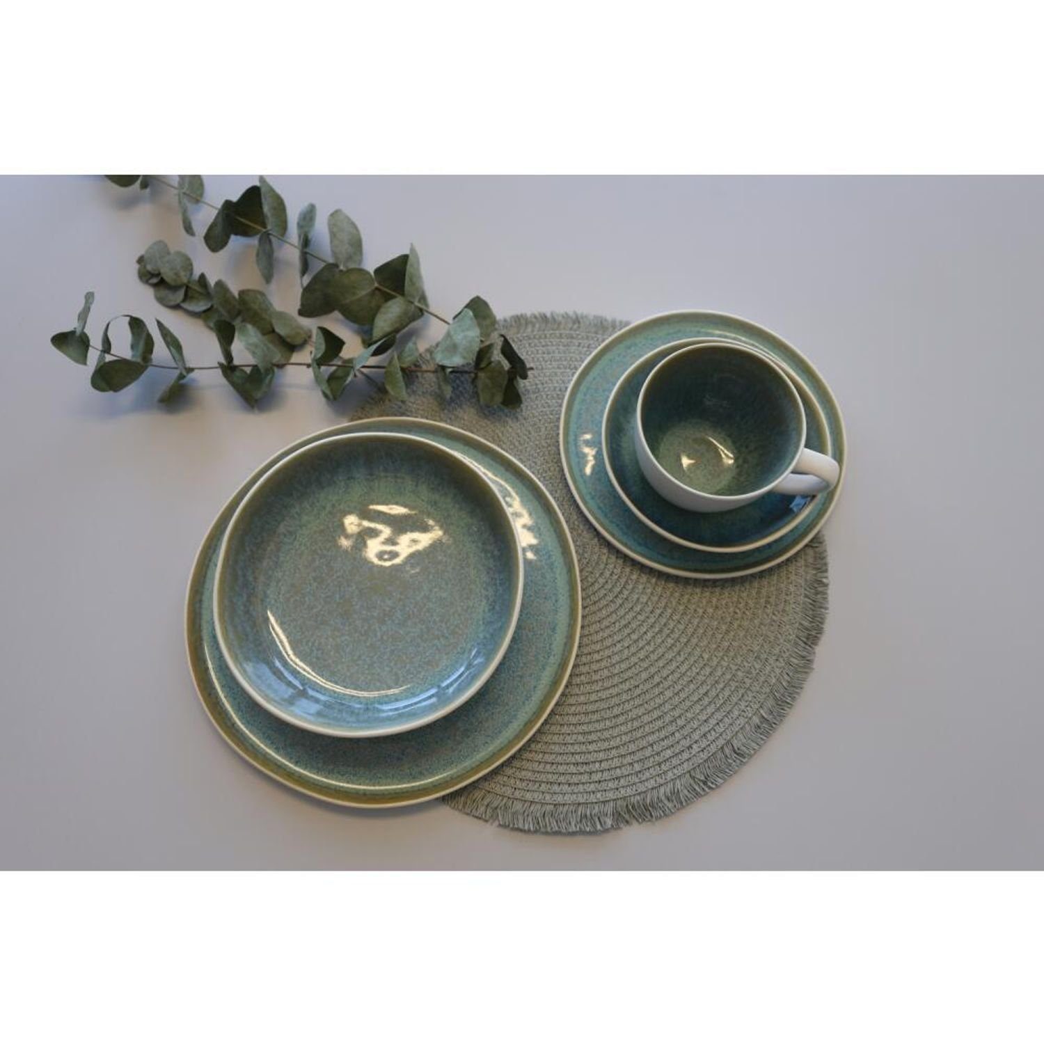 Teller Tisch Servierplatt Reactive Rund 16x Glaze Speisen Teller Keramik BURI 27cm